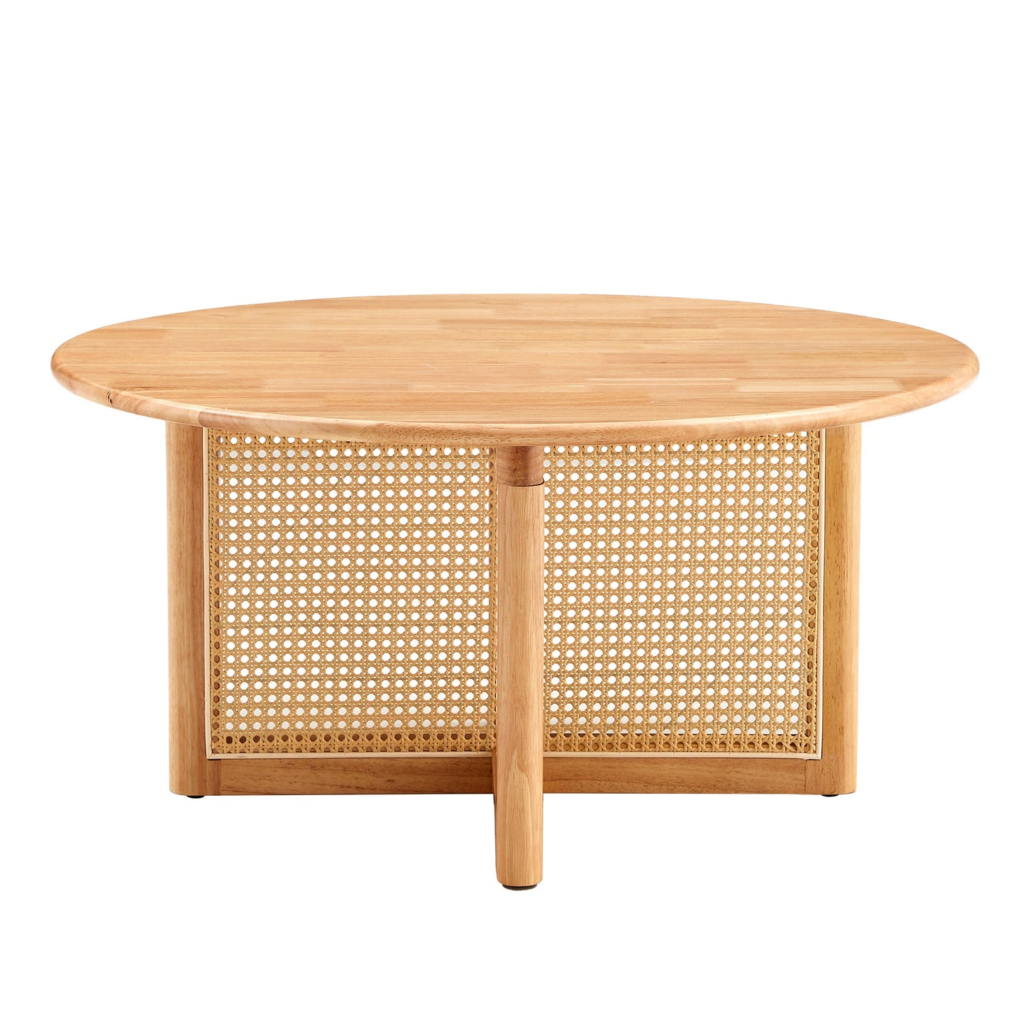 Brent Natural Finish Round Coffee Table with Rattan