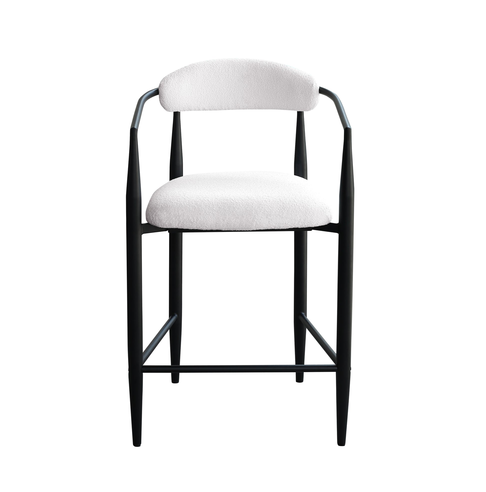 Janice Modern Bar Stools with White Boucle Seat & Black Iron Frame Set of 2