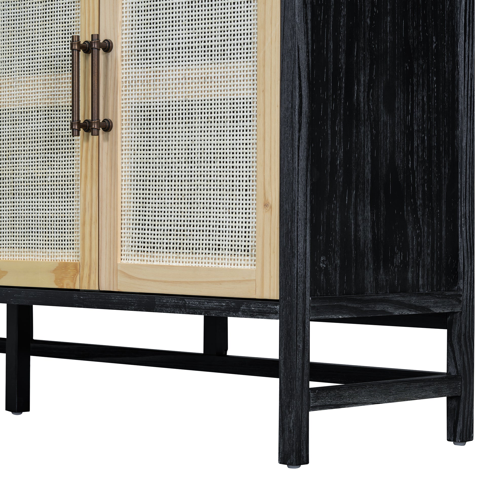 Halcyon Rustic Cabinet with Rattan Doors, Black & Natural