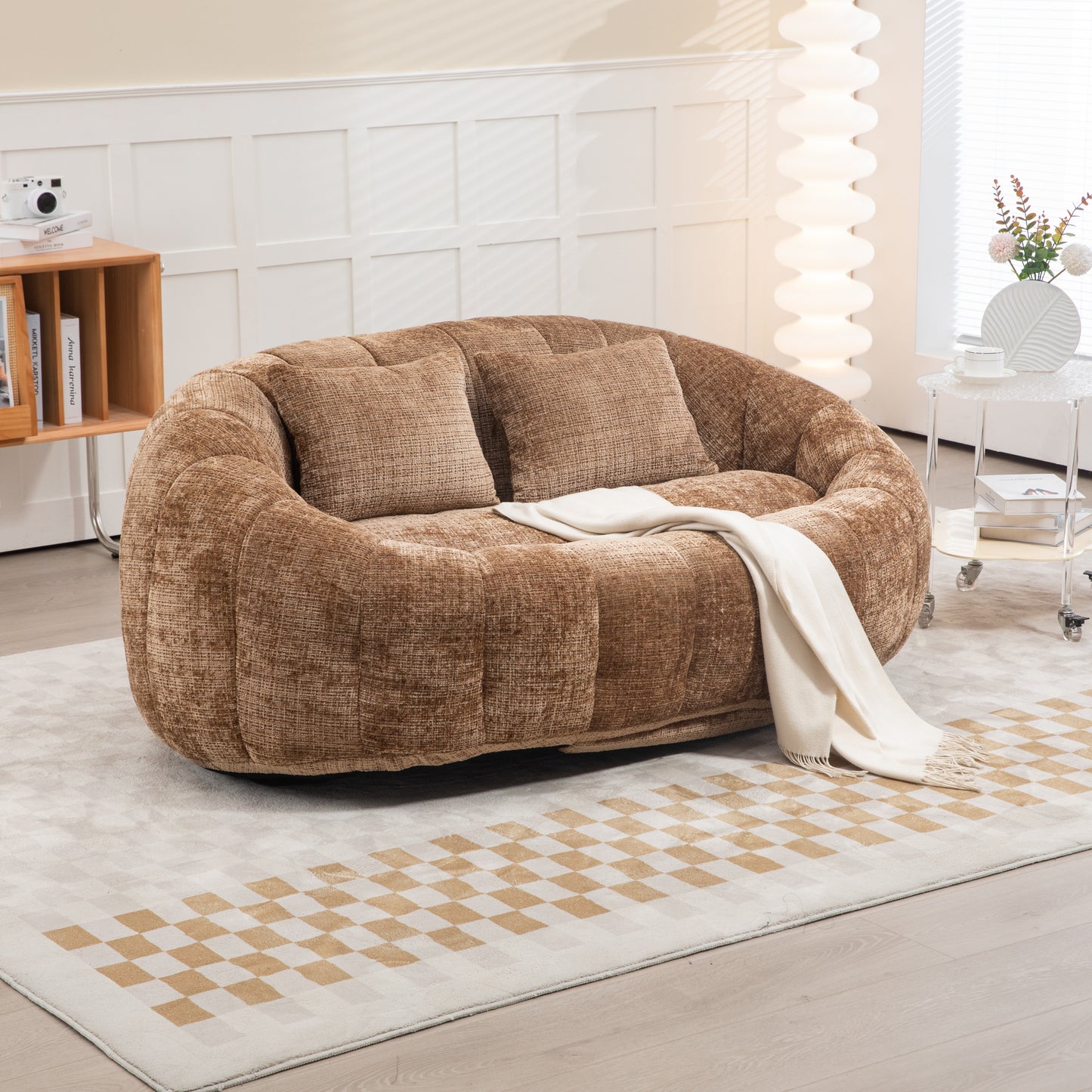 Coolmore Versatile Elegance Coffee Chenille High-Back 2 Seater Bean Bag Sofa for Indoor & Outdoor Relaxation