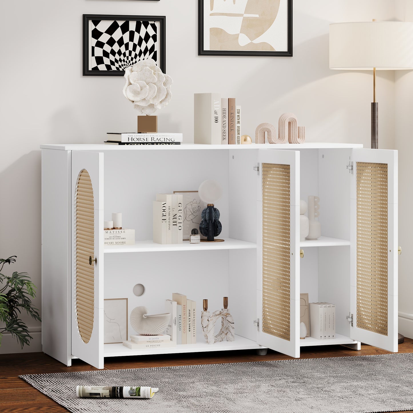 Blyth 3-Door Sideboard with Rattan Doors, White