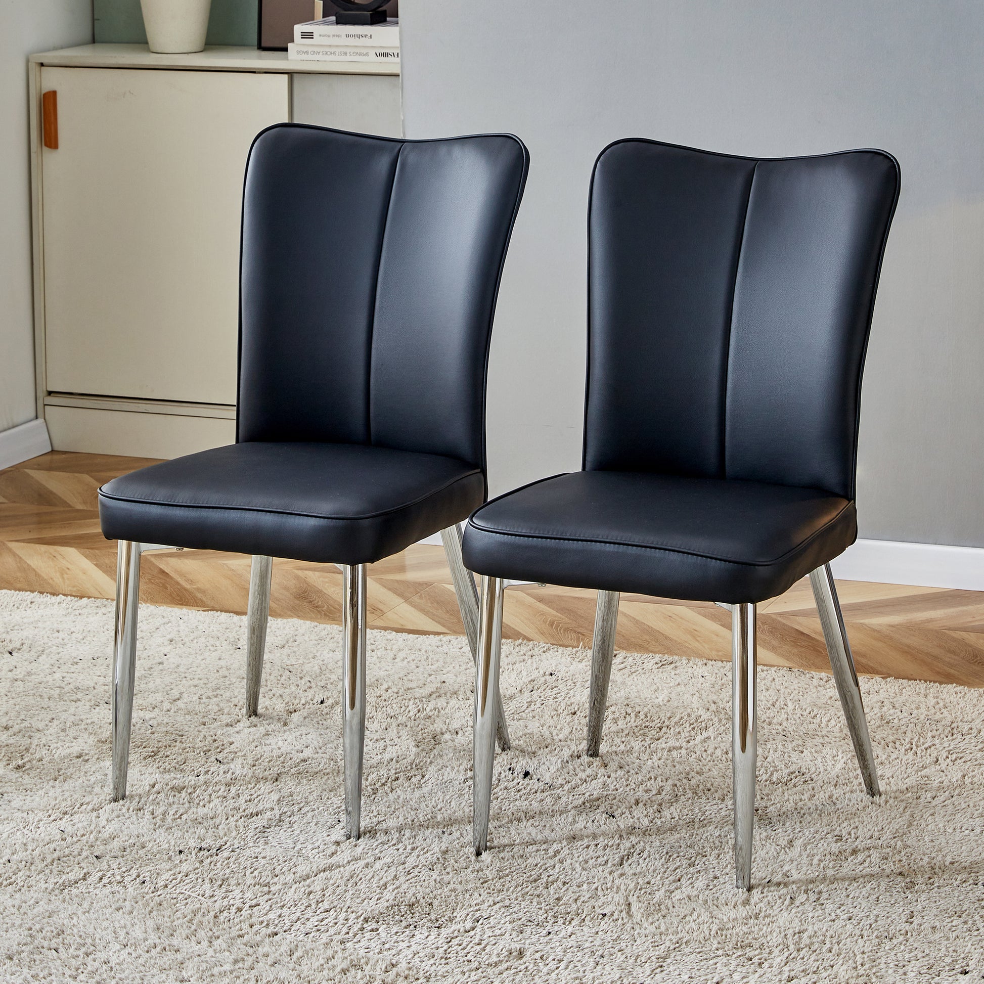 Ashley Modern Minimalist PU Leather Side Chairs Set of 2 , Black