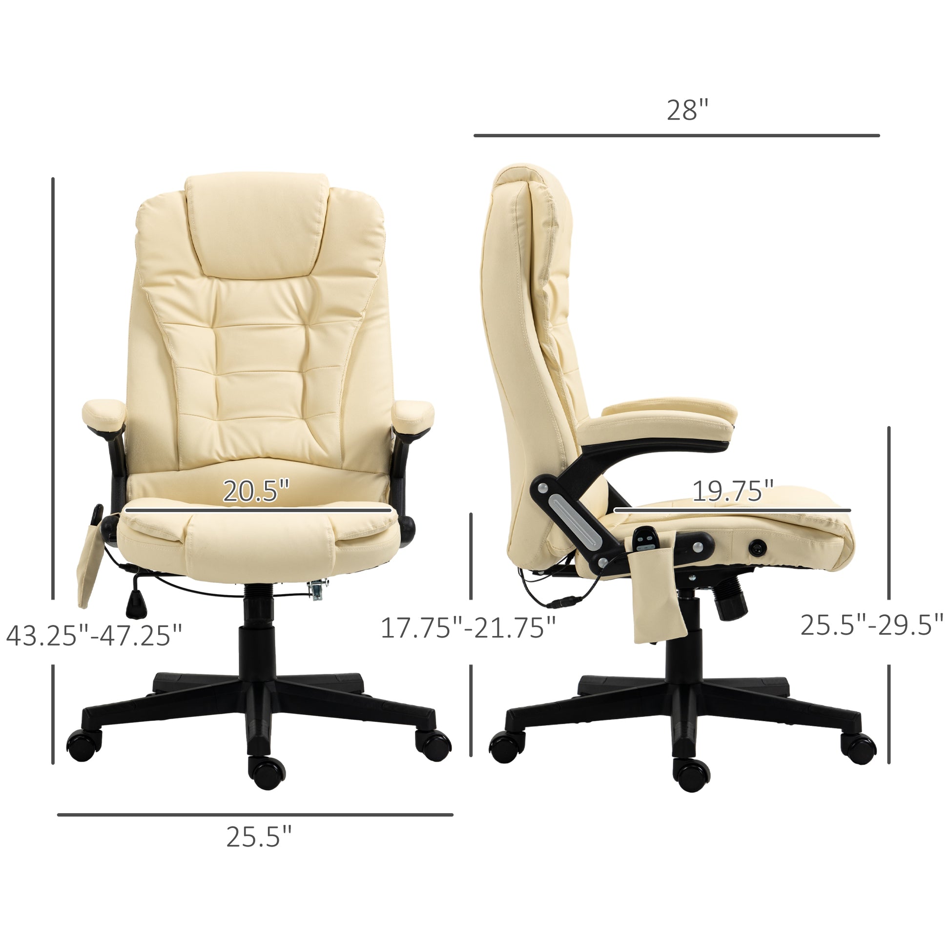 Parisa High Back PU Leather Executive Office Chair with Head & Massage, Beige