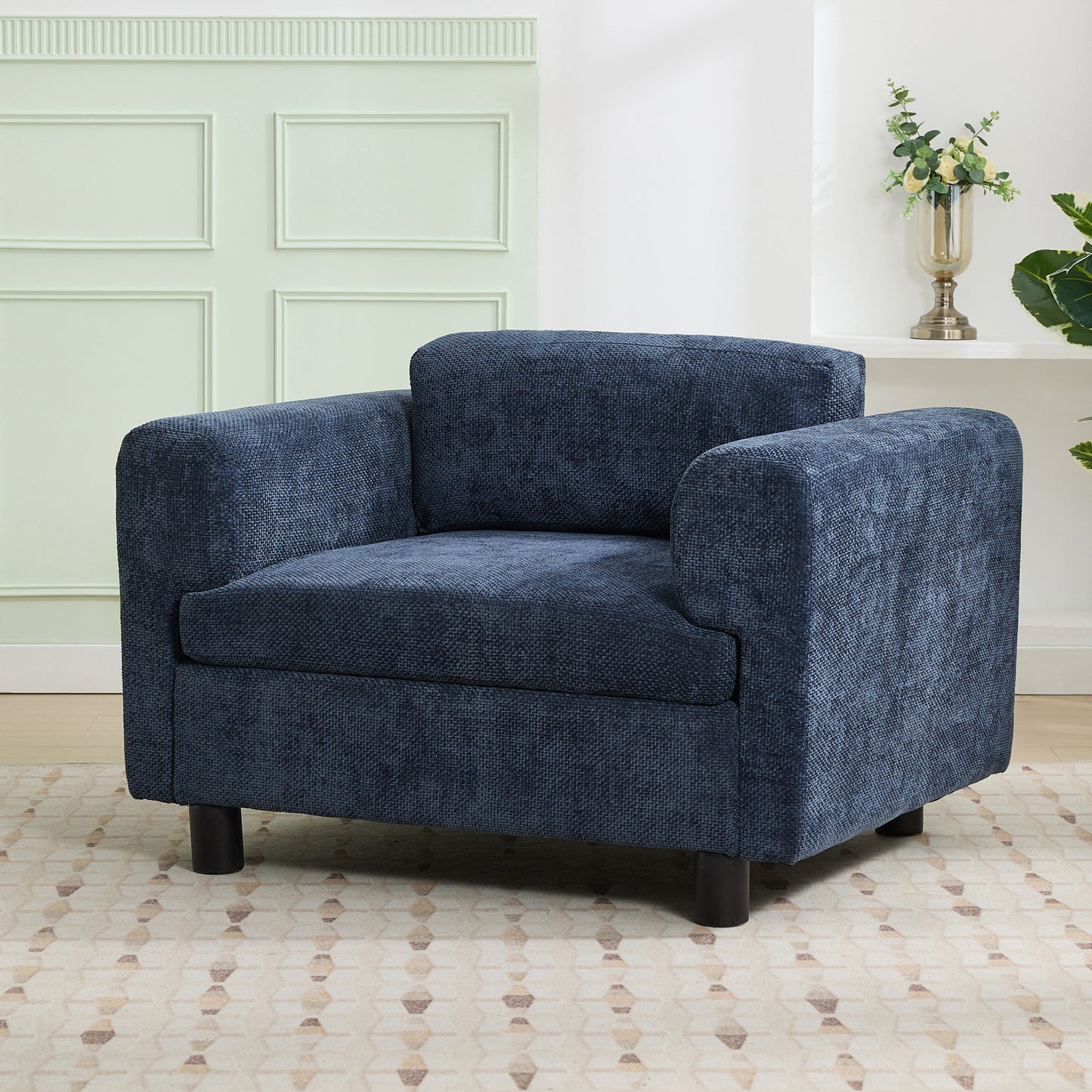 Tessie Modern Oversize Woven Velvet Armchair, Blue