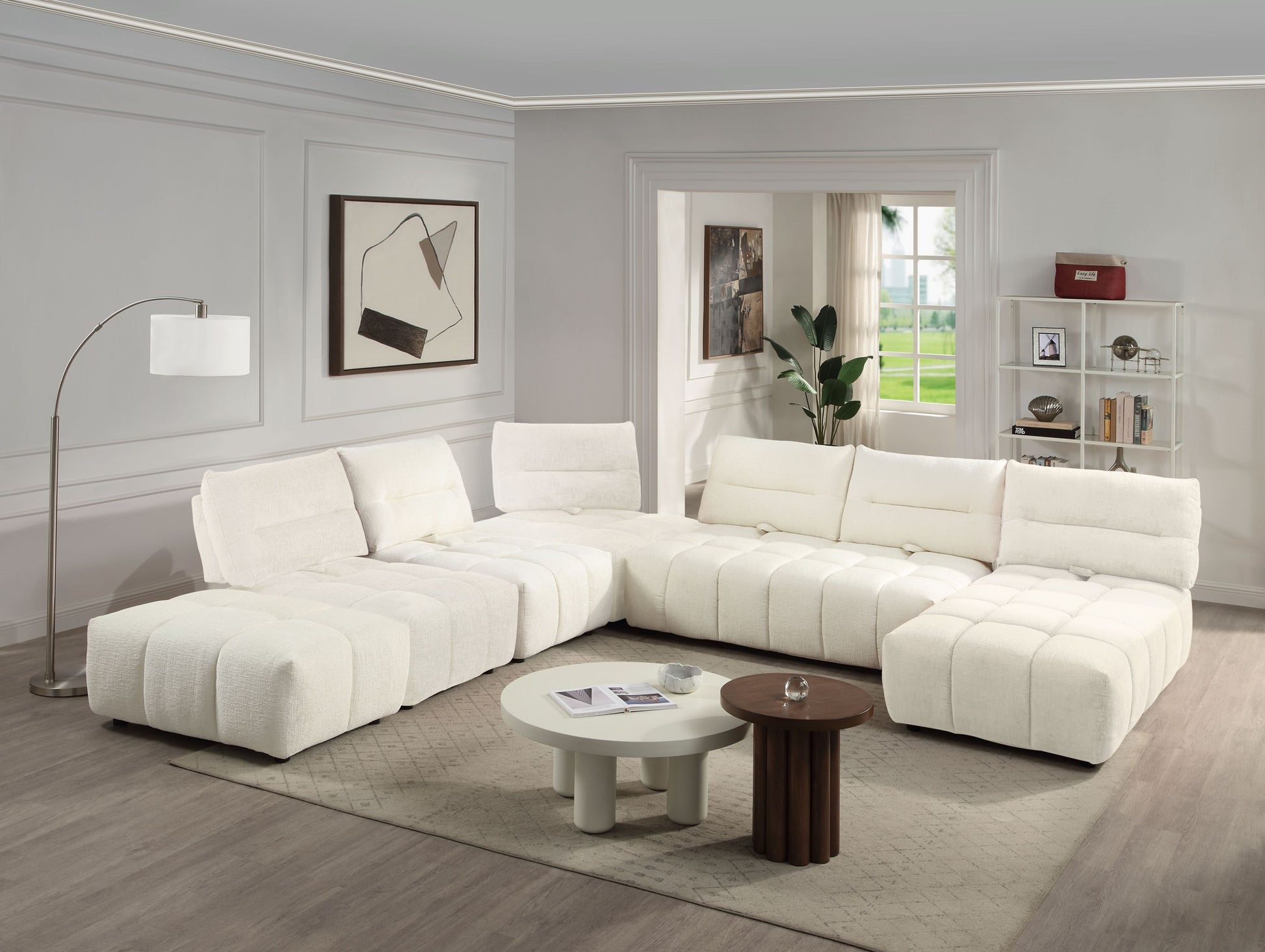 Loanna Beige Linen Modular Sectional with Ottoman