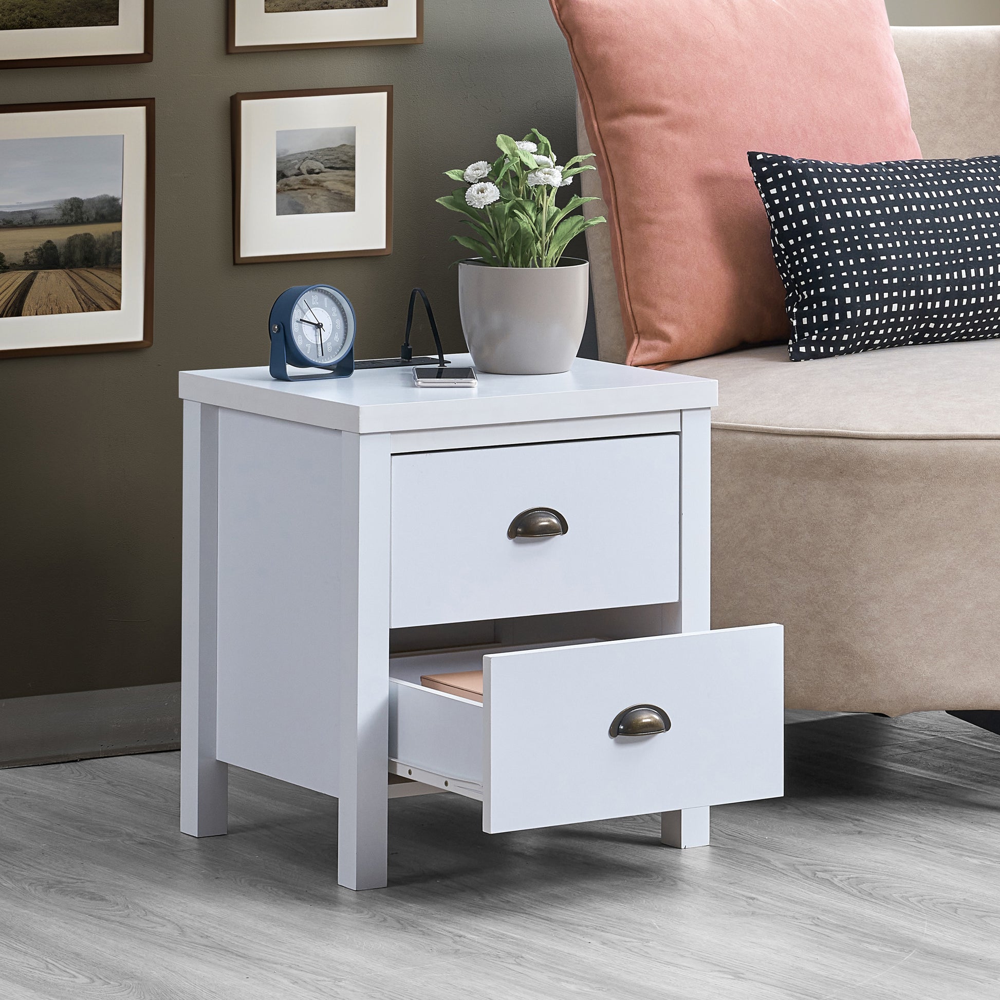 Ainsley Transitional 2-Drawer Nightstand, White