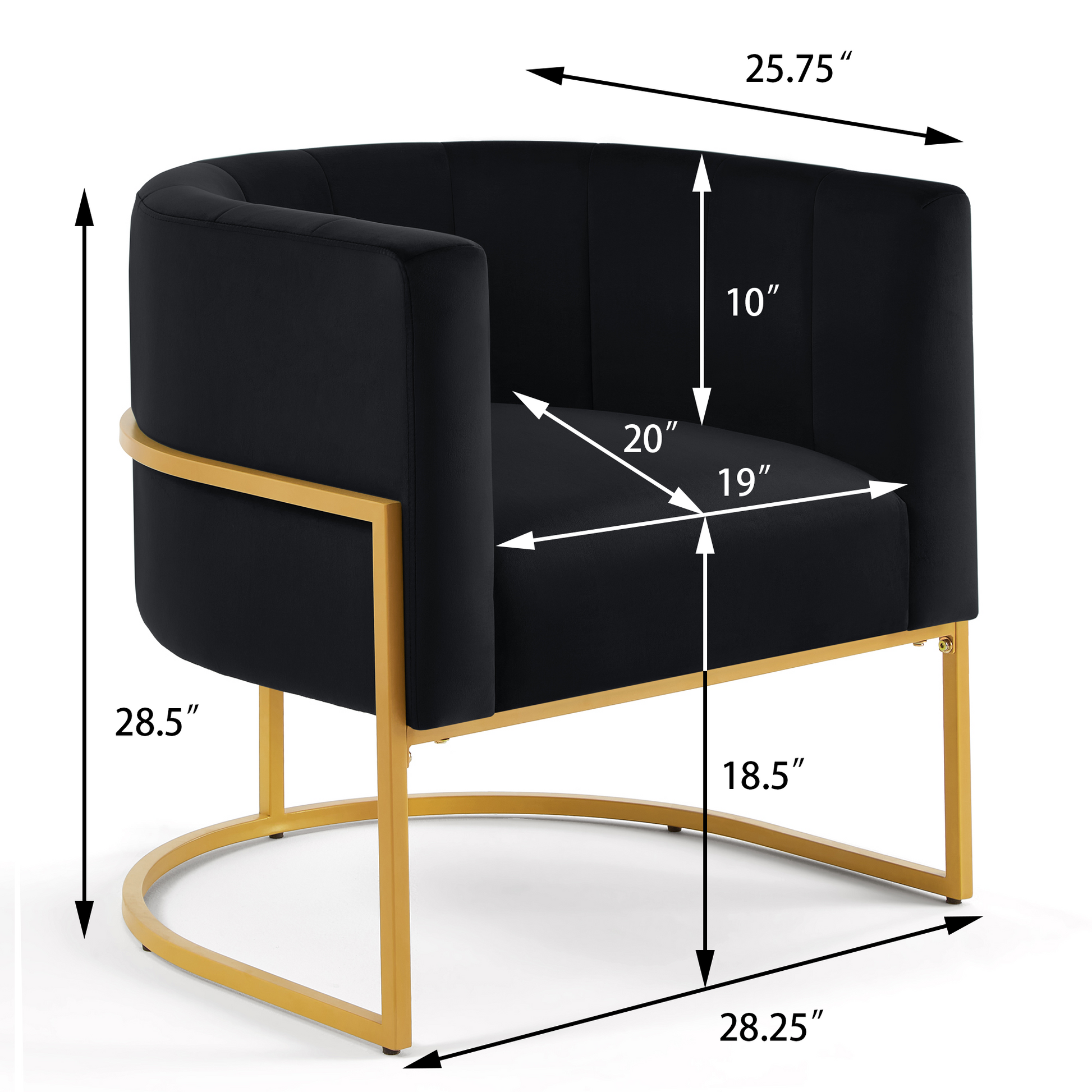 Fern Black Upholstered Velvet Accent Chair with Golden Metal Stand and Curved Backrest