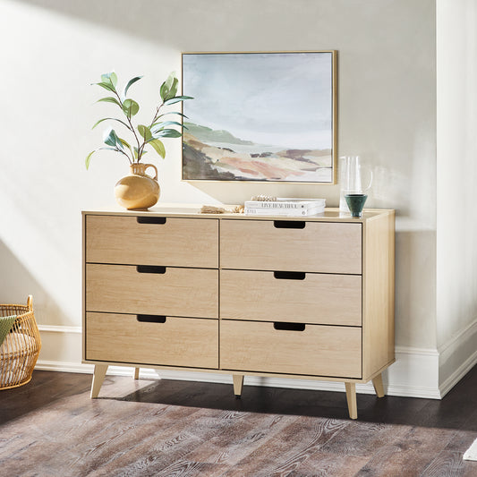 Agnes Mid-Century Hans 6-Drawer Dresser with Cut-Out Handles, Riviera