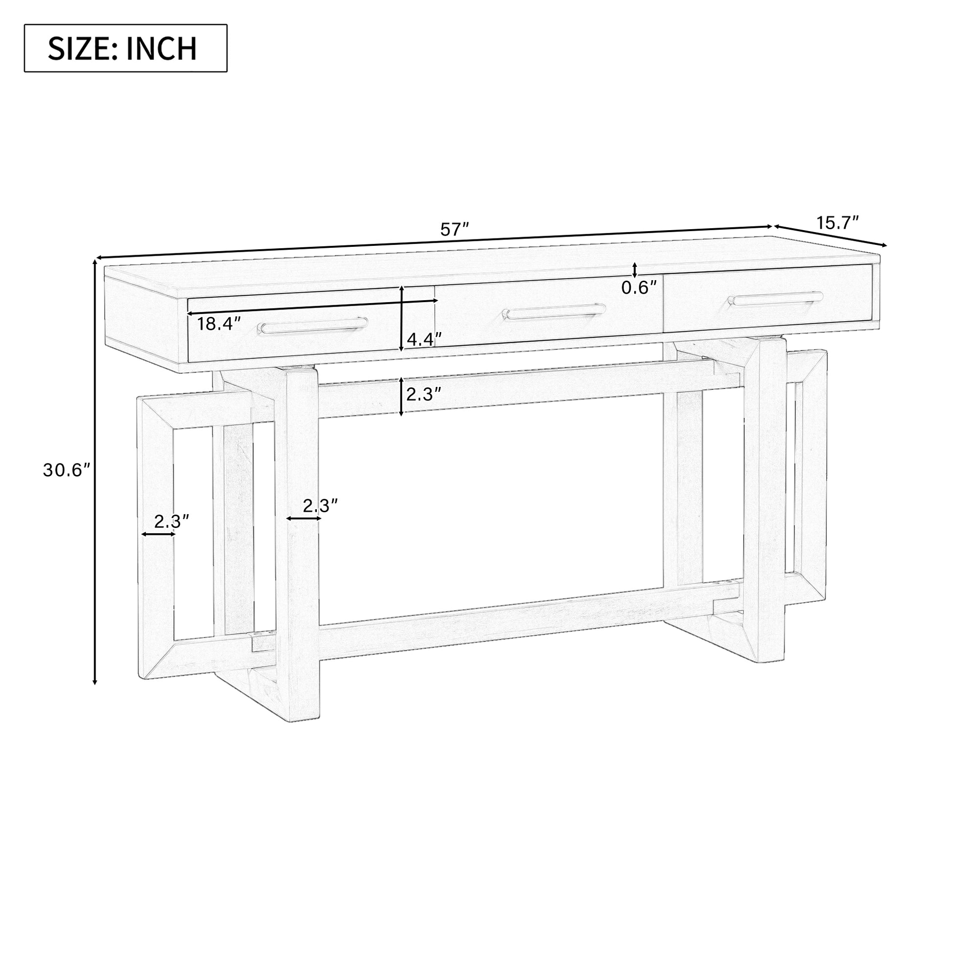 Aria Modern 3-Drawer Console Table, Black