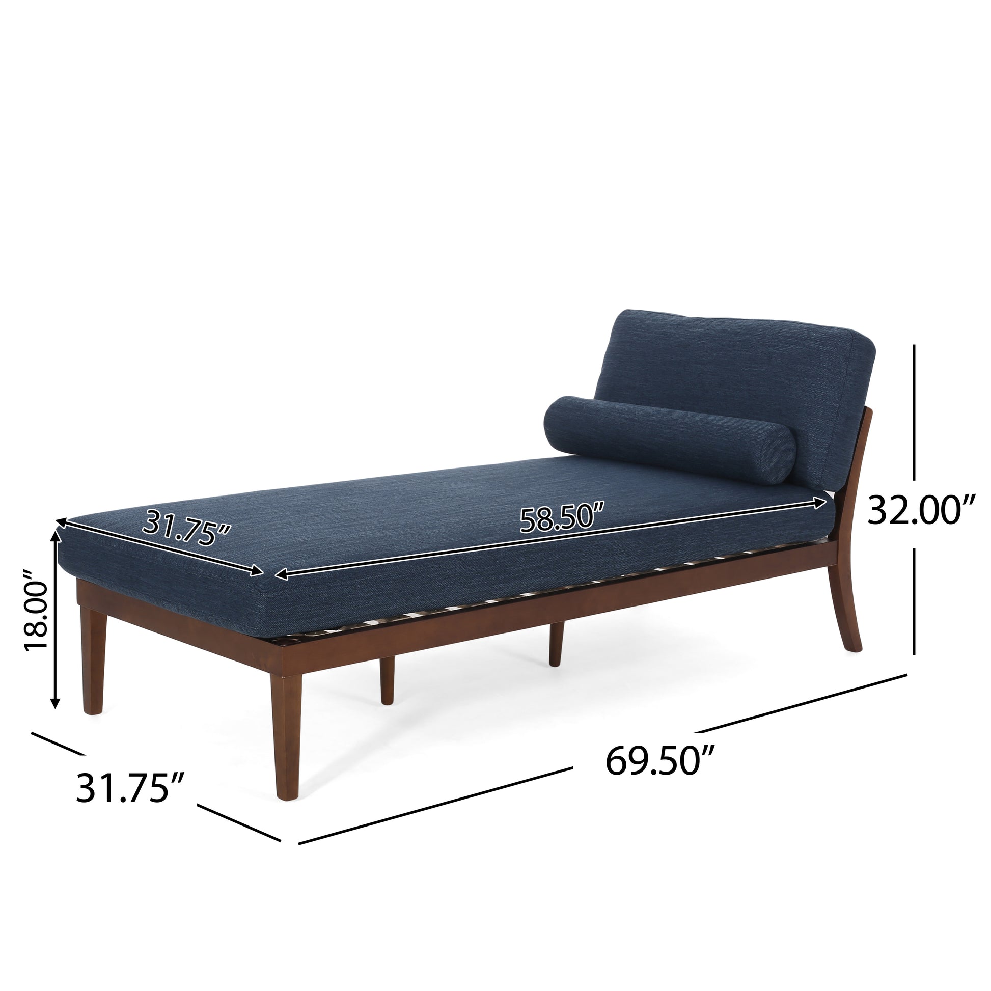 Lucille Mid-Century Modern Chaise Lounge, Blue & Brown