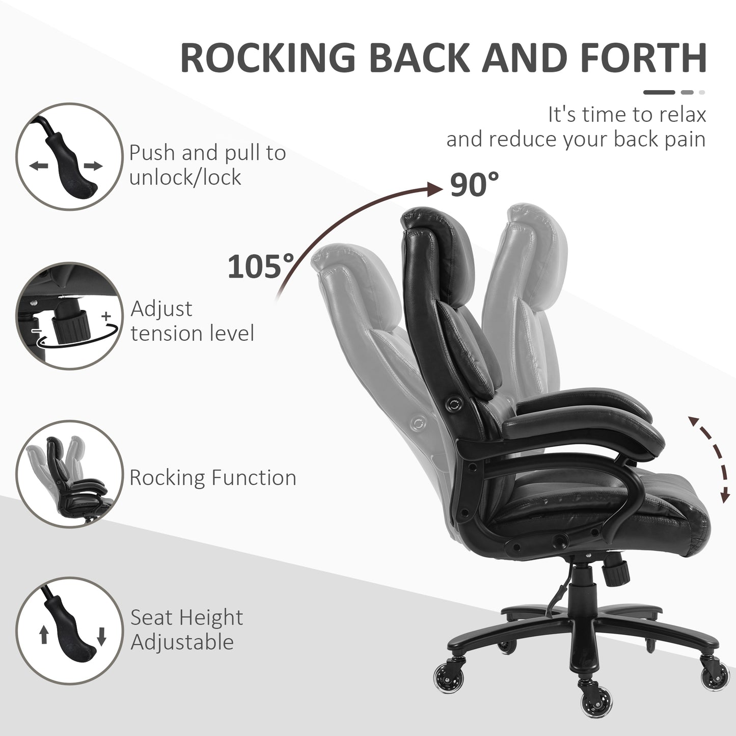 Vinsetto PU Leather Office Chair for Desk, Big and Tall, 400lb., Black