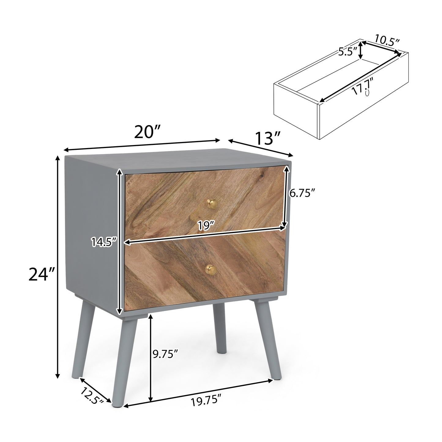 Sadie Mid-Century Modern Nightstand