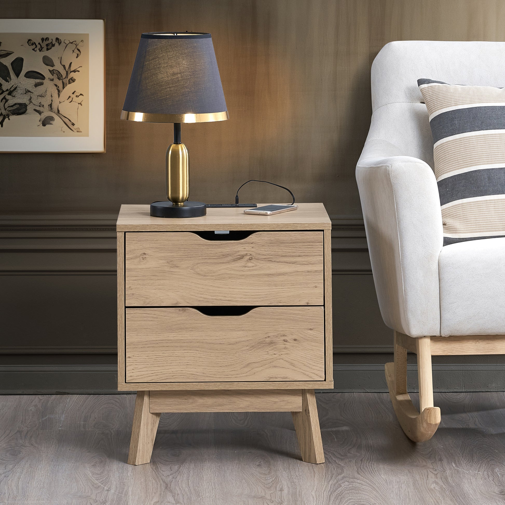 Reign Modern 2-Drawer Nightstand, Natural Oak