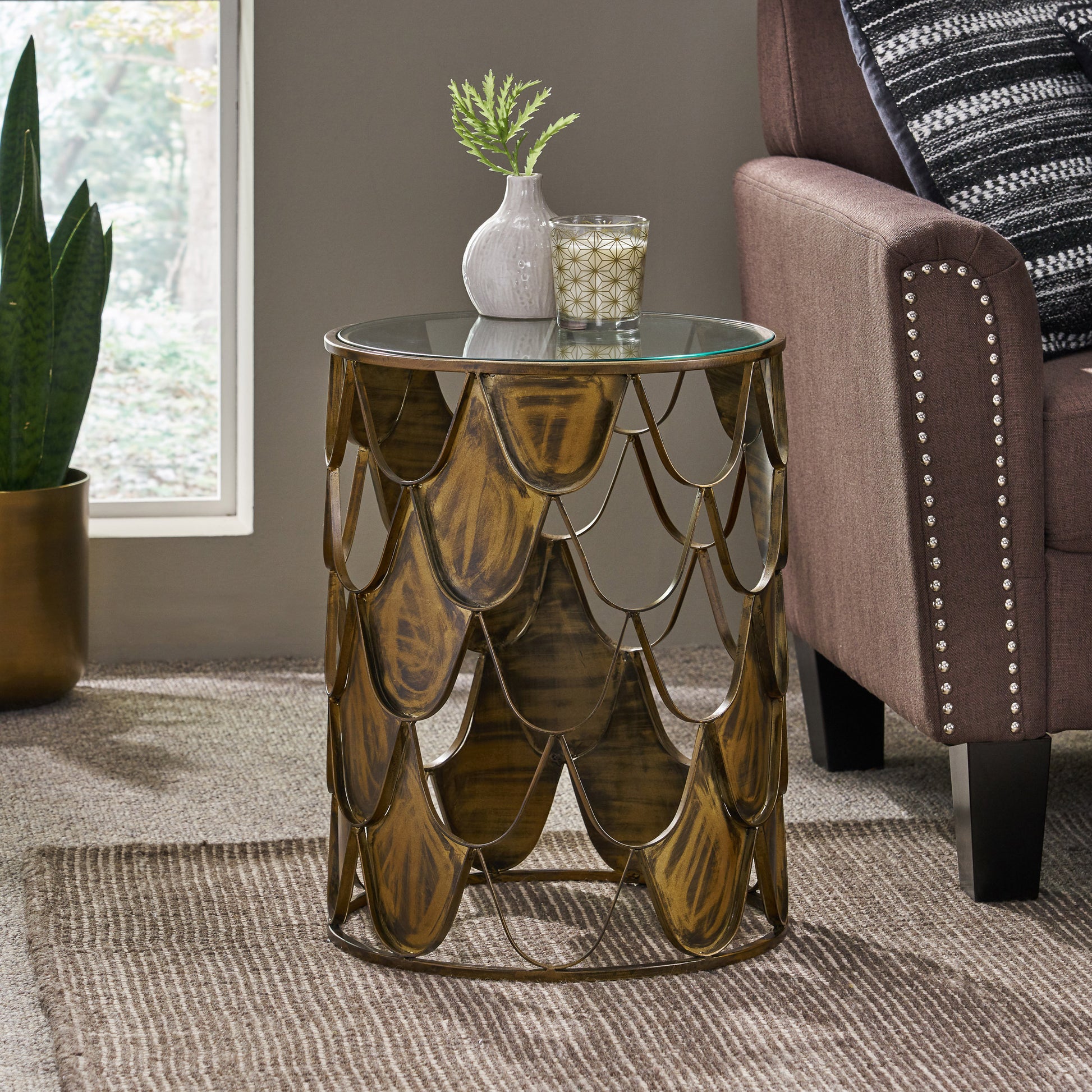 Pino Industrial Glam Side Table, Brown