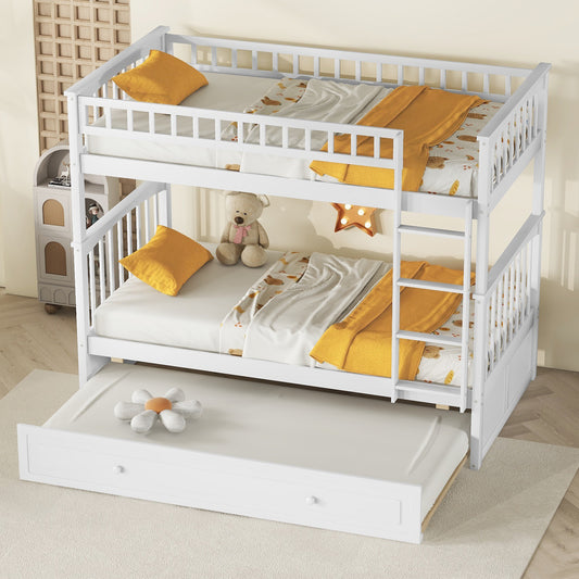 Carter Twin over Twin Bunk Bed with Twin Size Trundle, Convertible Beds, White