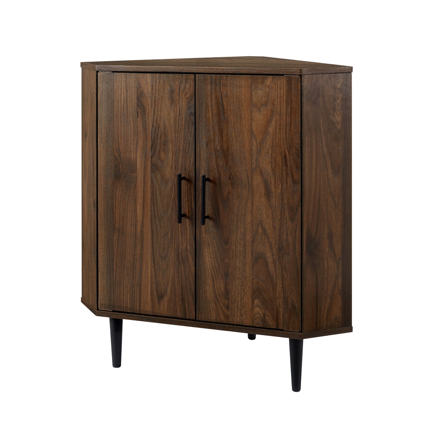 Chloe Contemporary 2-Door Mixed-Material Corner Accent Cabinet - Dark Walnut