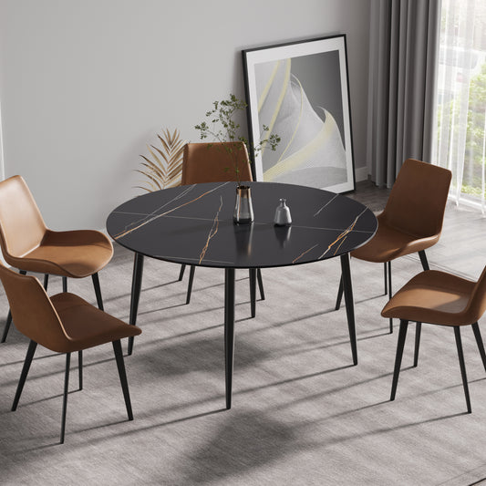 Saffron 53" Modern Artificial Stone Dining Table with Black Legs