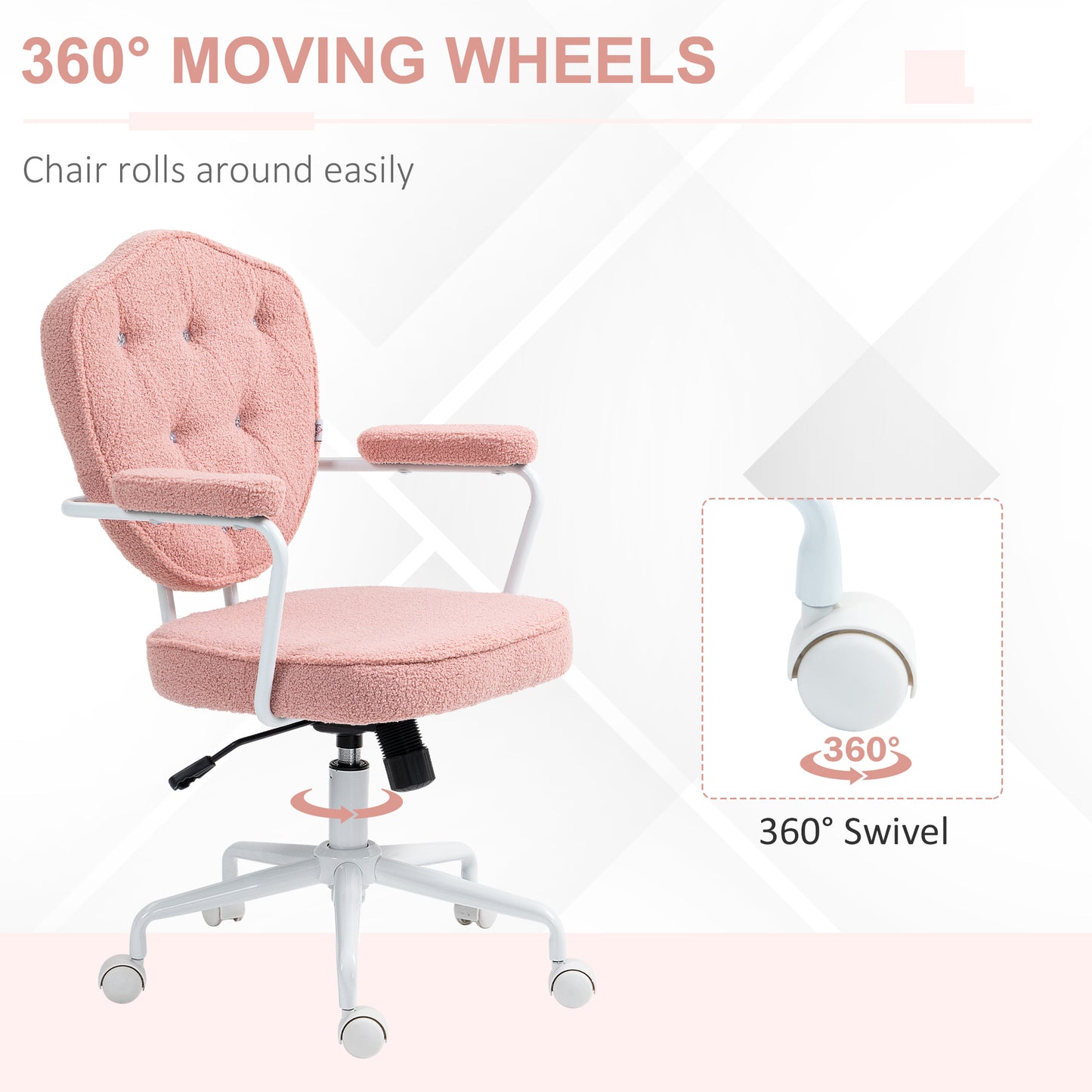 Vale Teddy Fabric Button Tufted Office Chair, Pink