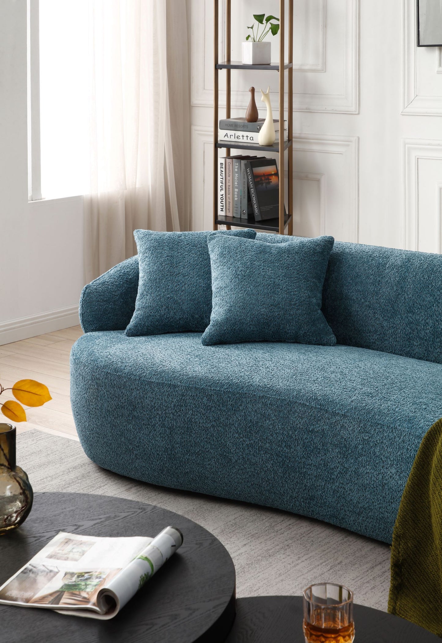 Bender Mid-Century Modern Boucle Upholstered Sofa, Light Blue