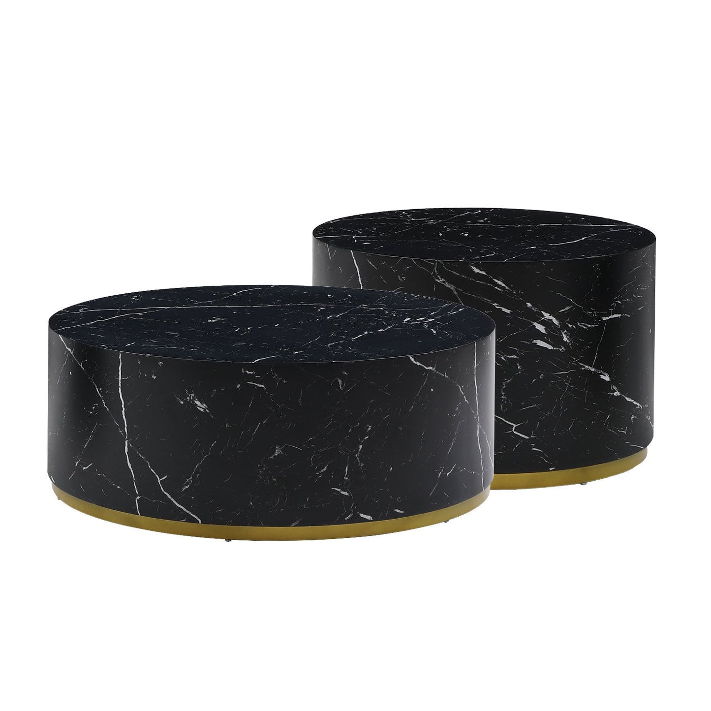 Esme Modern Round Faux Marble Coffee Table with Gold Base, Black