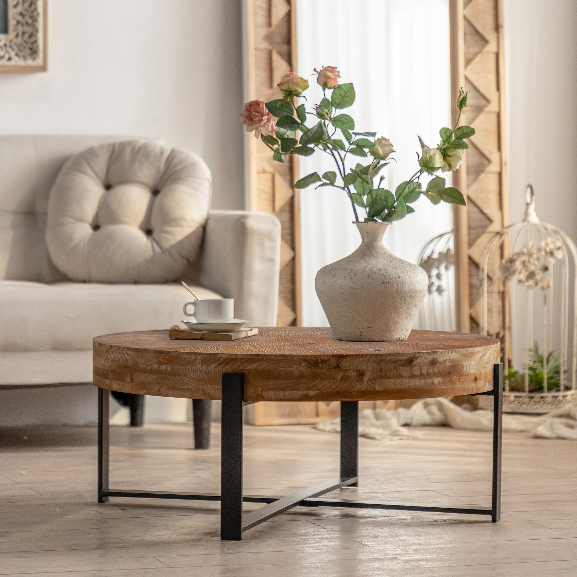 Ekeler Mid-Century Modern Coffee Table with Black Legs