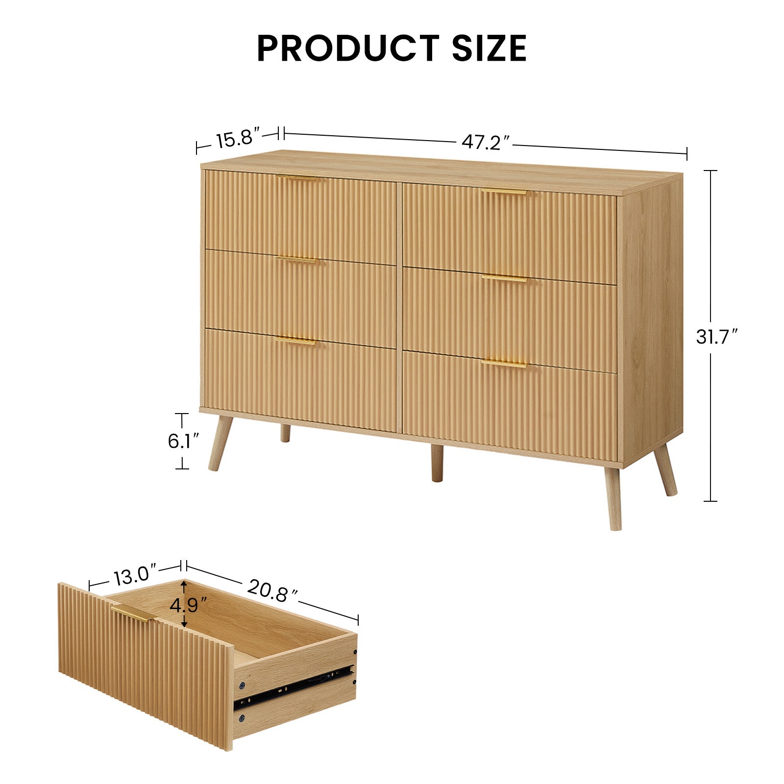 Minder Mid-Century Modern 6-Drawer Dresser in Natural