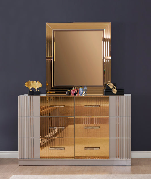 Lorenzo 6-Drawer Glam Dresser, Gray & Gold