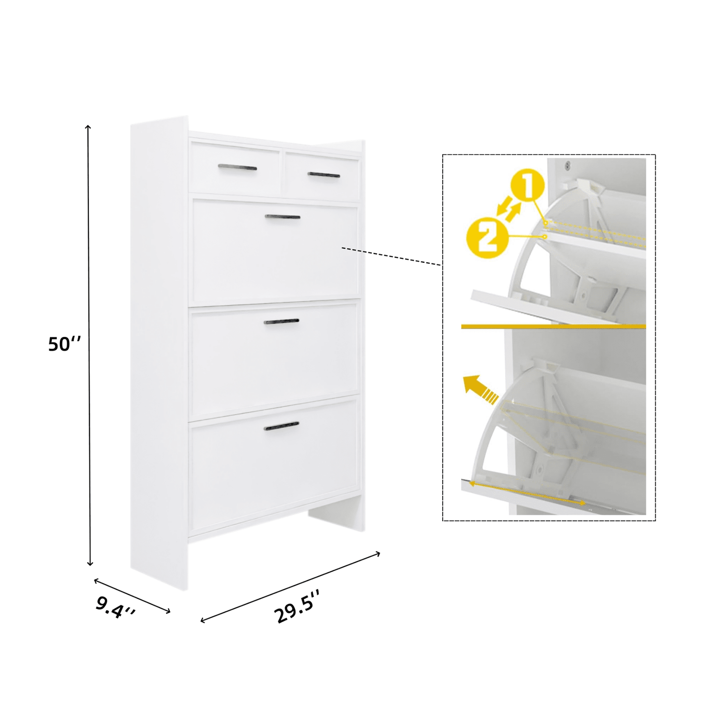 Presley Shaker Shape Door Shoe Rack 3 Doors Shoe Cabinet With 2 Drawers With Open Space for Shoes