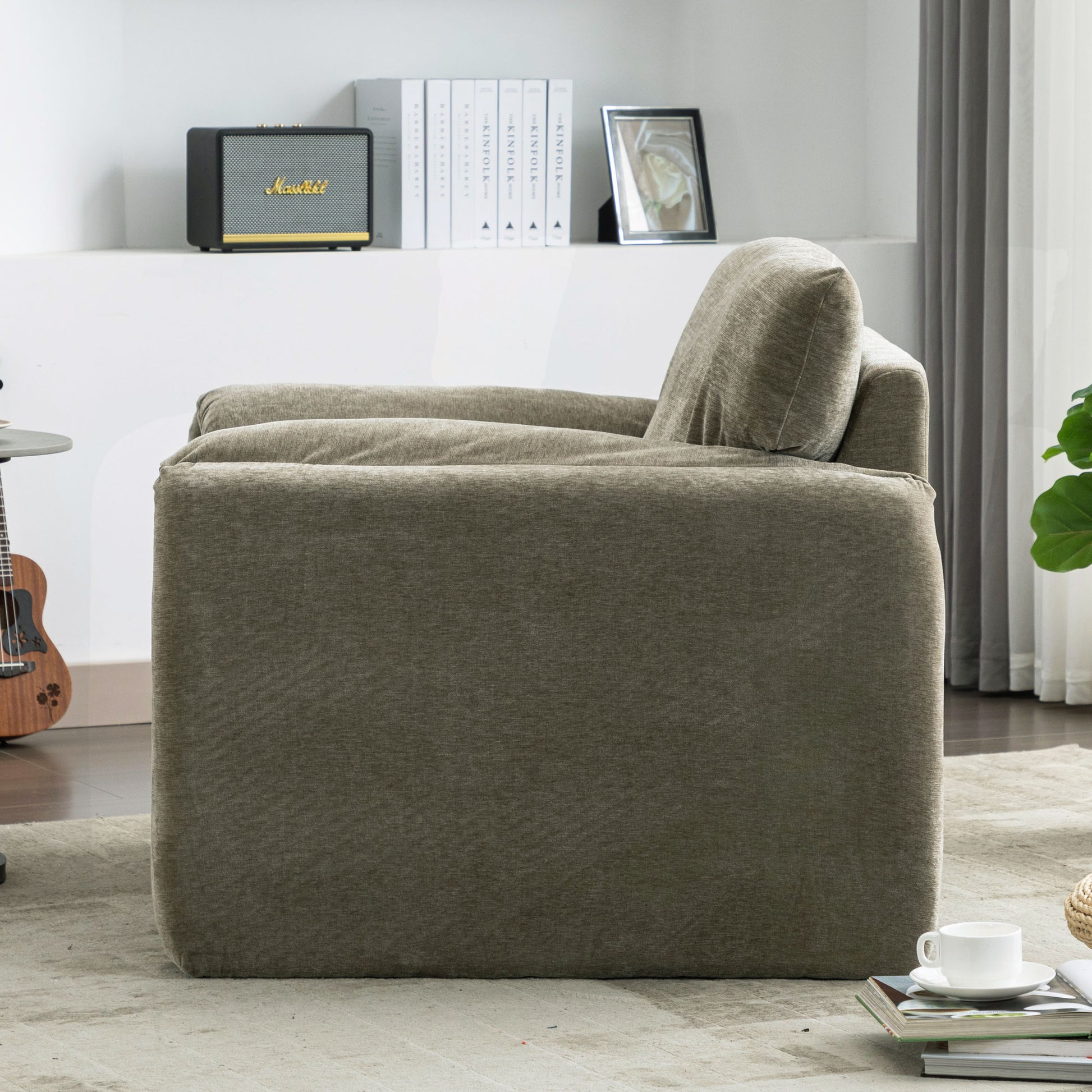 Verla Modern Oversized Chenille Upholstered Armchair, Green