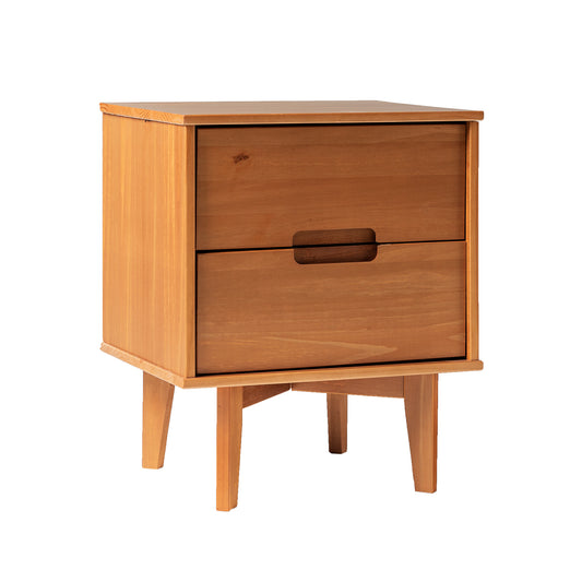 Constance Mid-Century Modern 2-Drawer Solid Wood Nightstand, Caramel