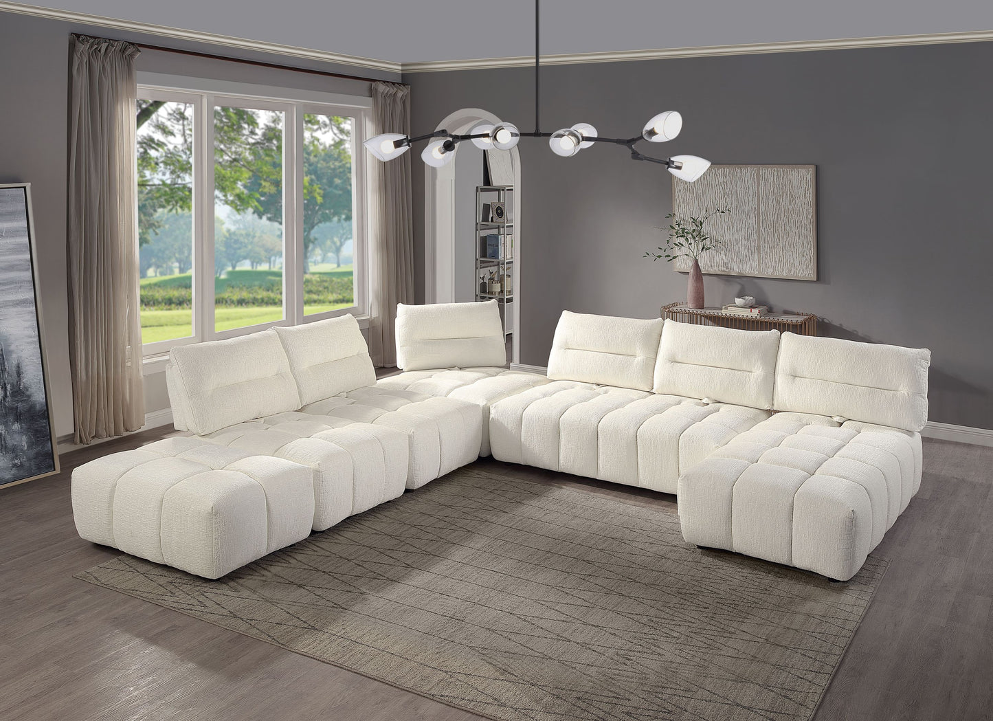 Loanna Beige Linen Modular Sectional with Ottoman