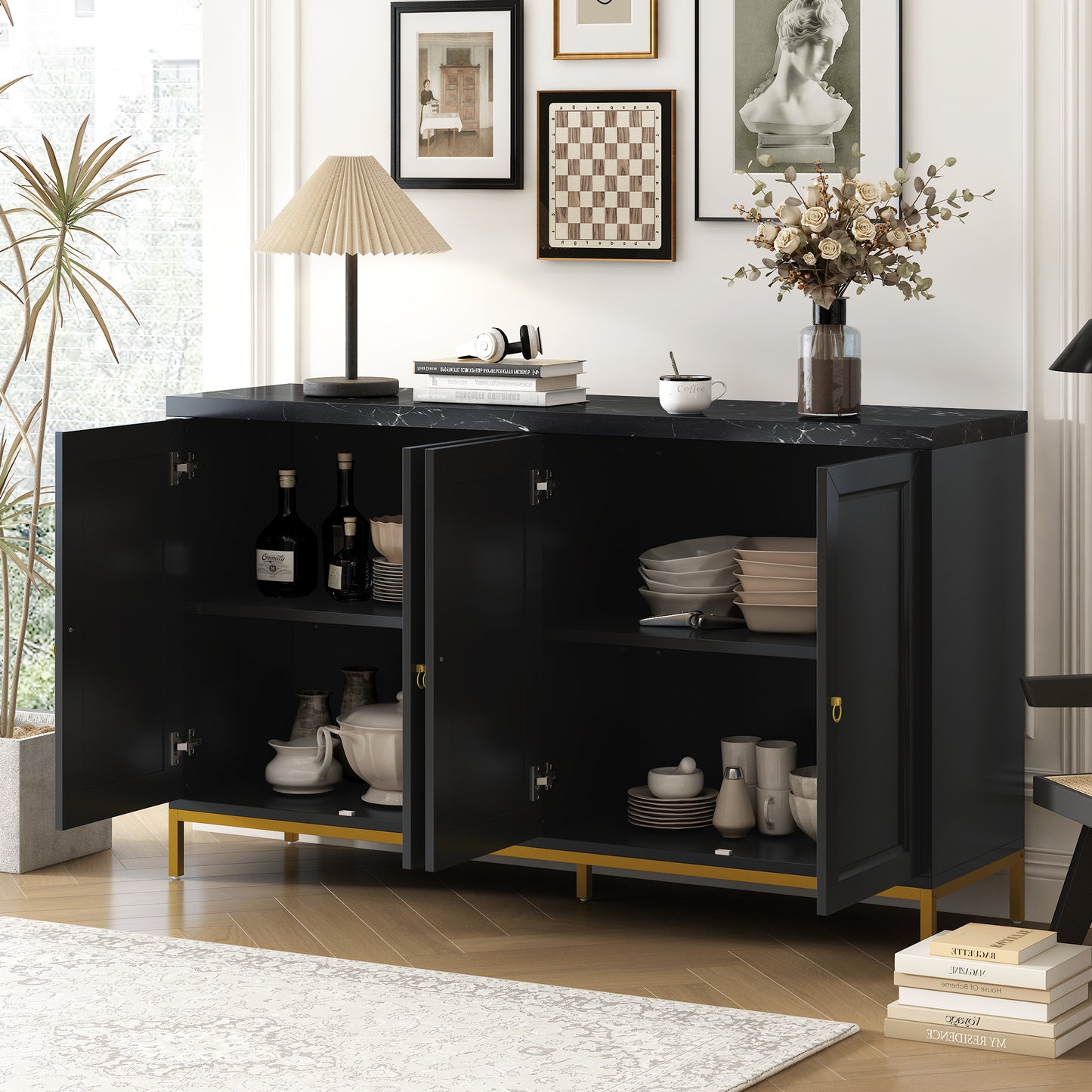 Dinara Modern 4-Door Extra Large Cabinet, Black