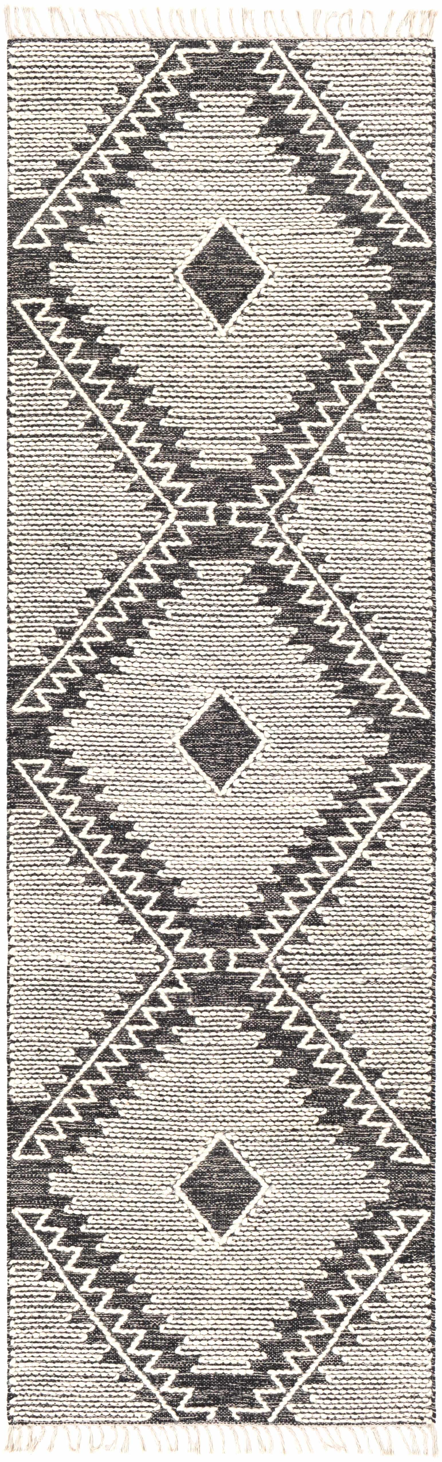 Brownhills Cream&Black Trellis Cotton Area Rug