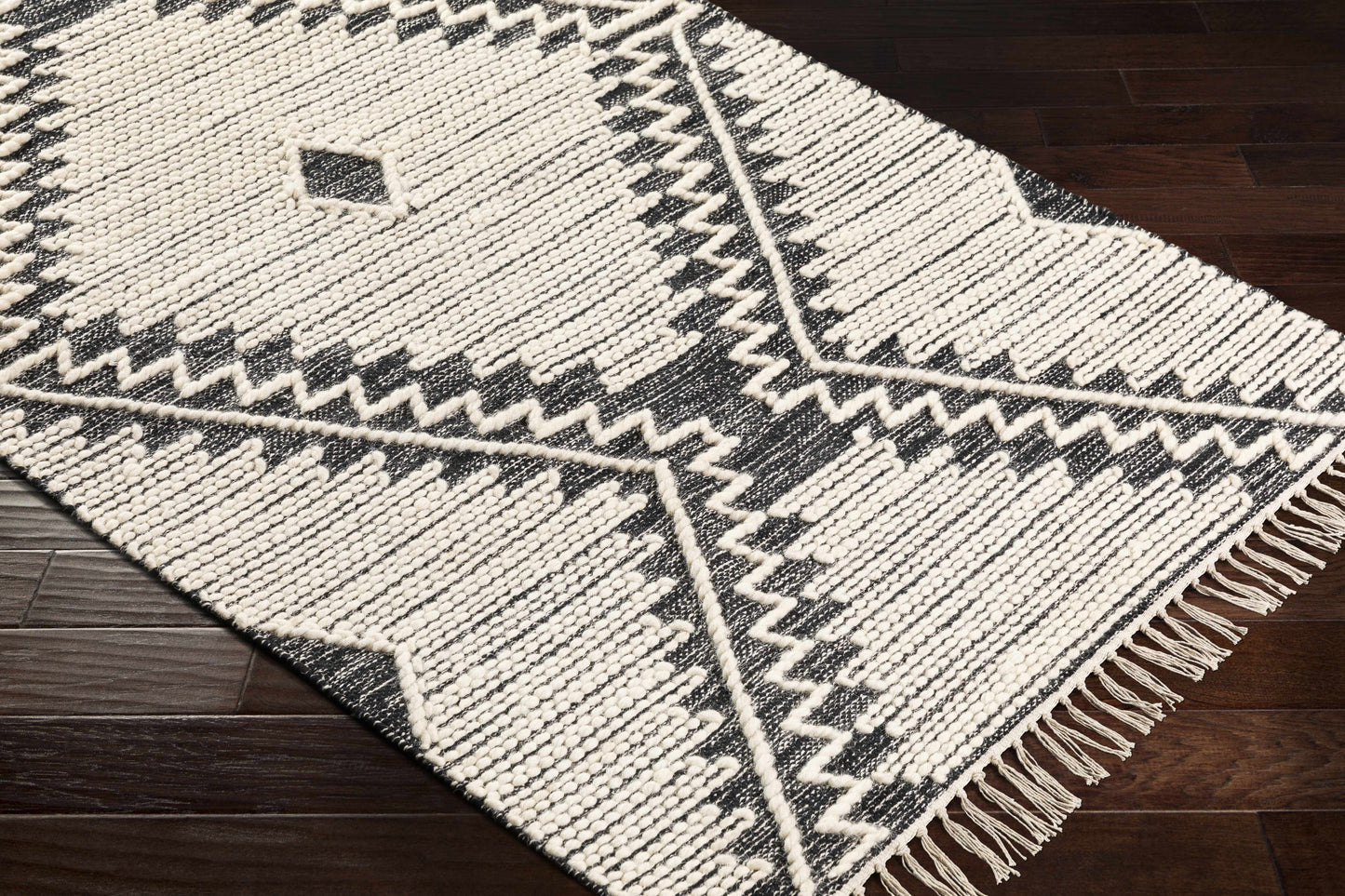 Brownhills Cream&Black Trellis Cotton Area Rug