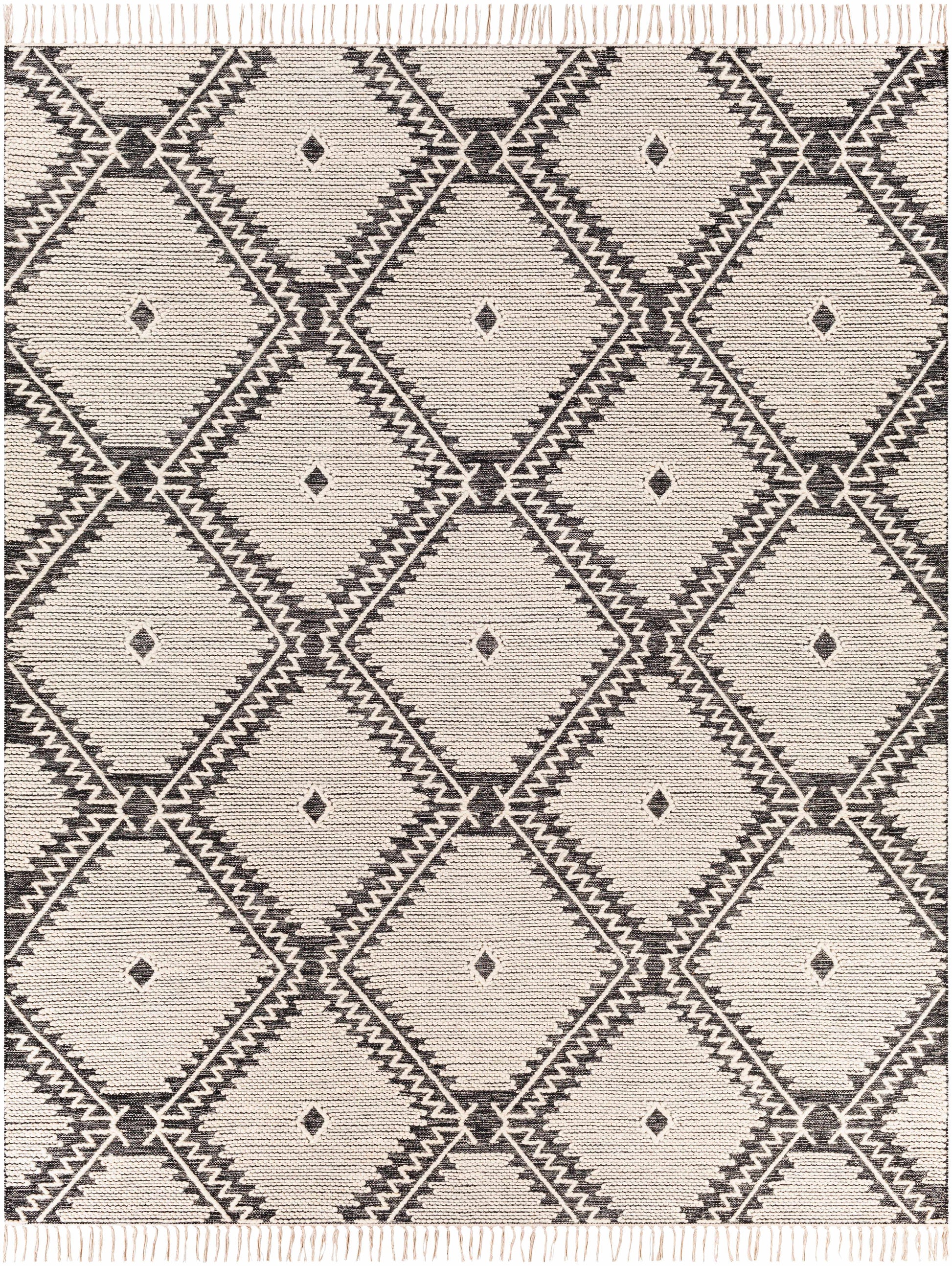 Brownhills Cream&Black Trellis Cotton Area Rug