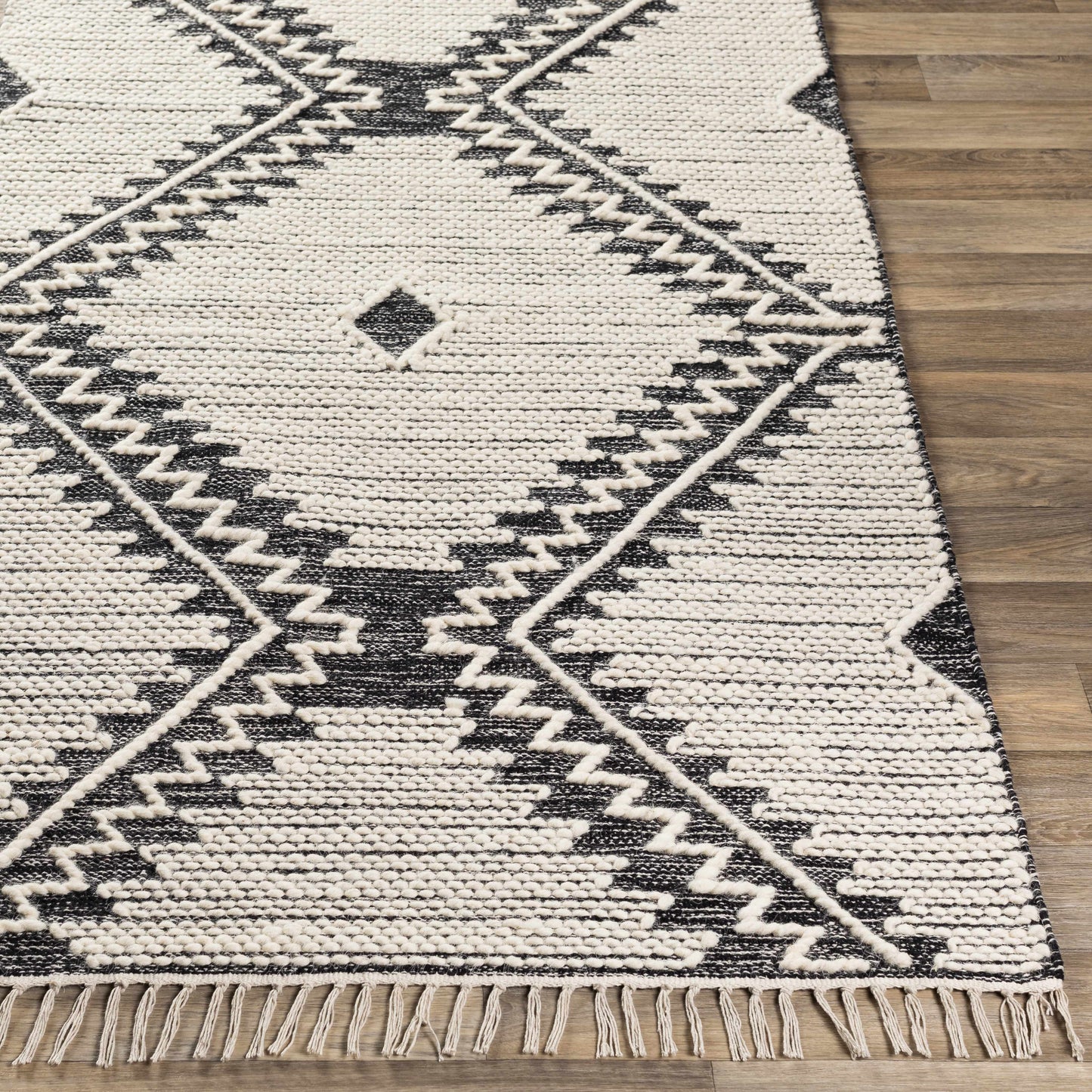 Brownhills Cream&Black Trellis Cotton Area Rug