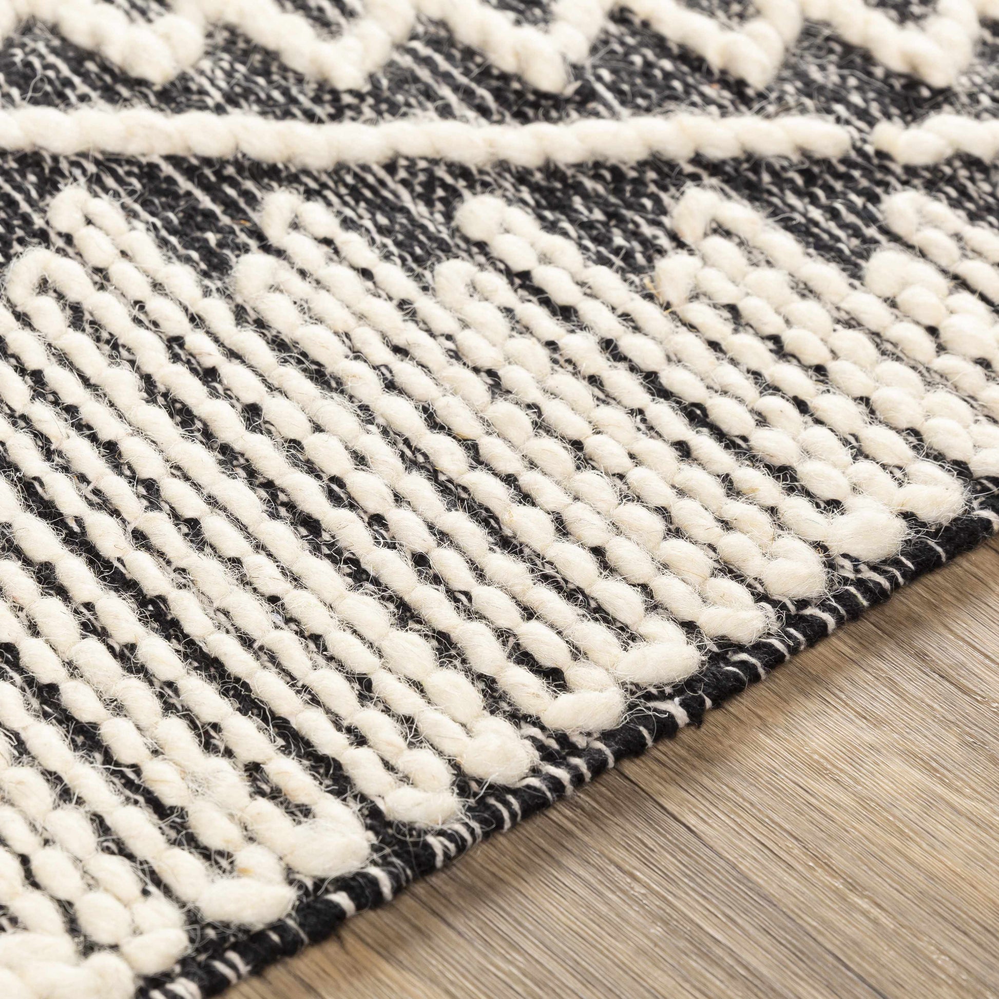 Brownhills Cream&Black Trellis Cotton Area Rug