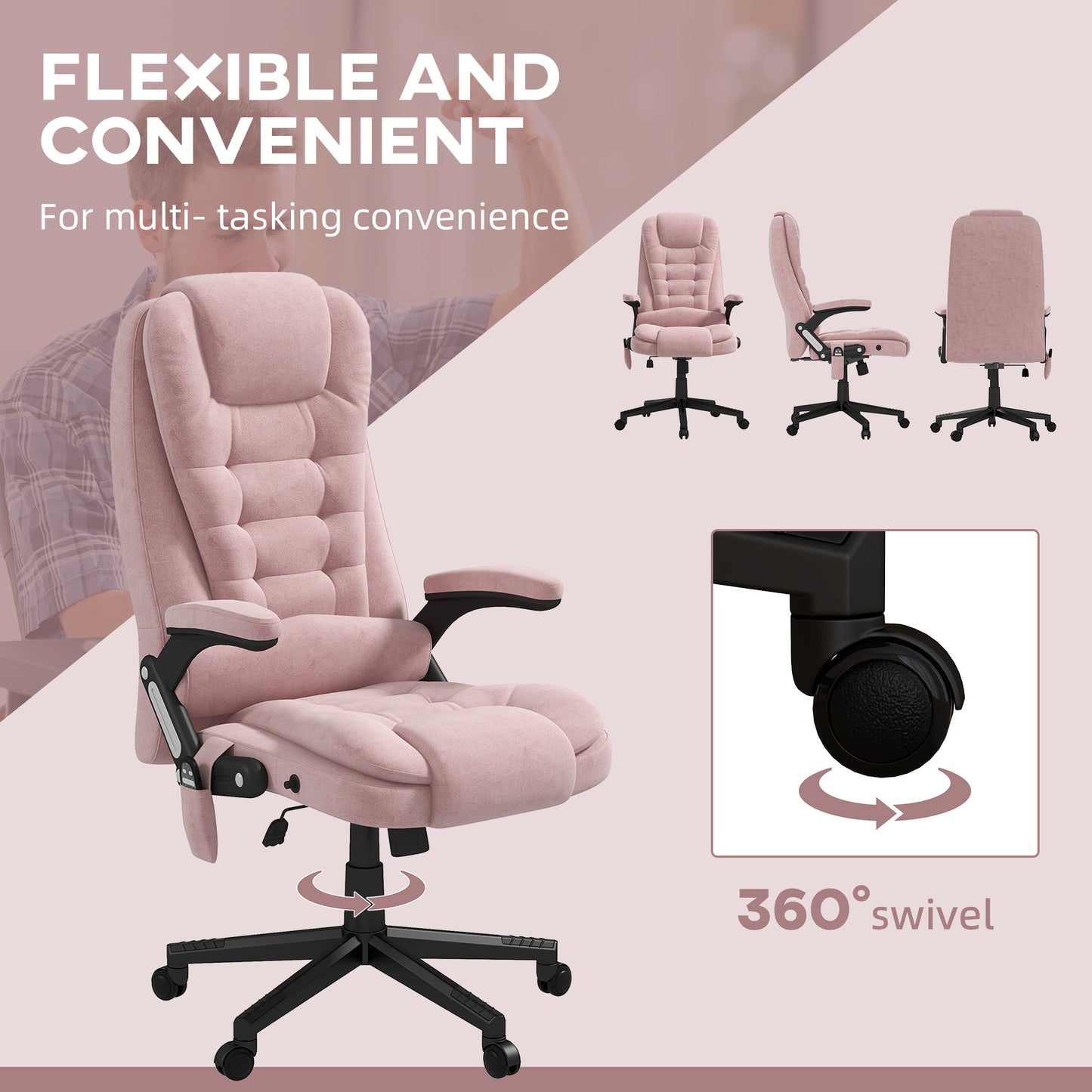 Faedra 6 Point Vibrating Massage Office Chair with Heat, Pink