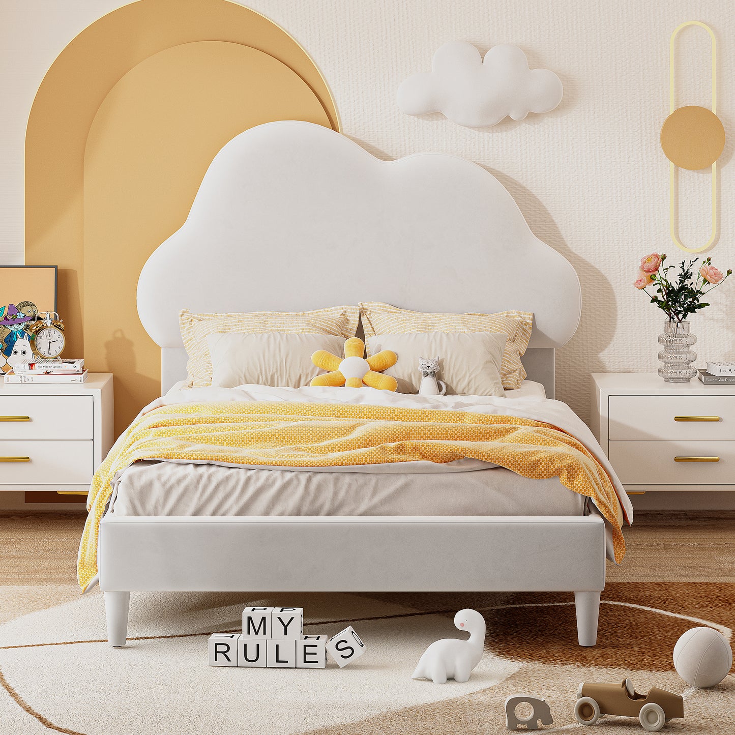 Melodi Cloud Shape Velvet Youth Platform Bed