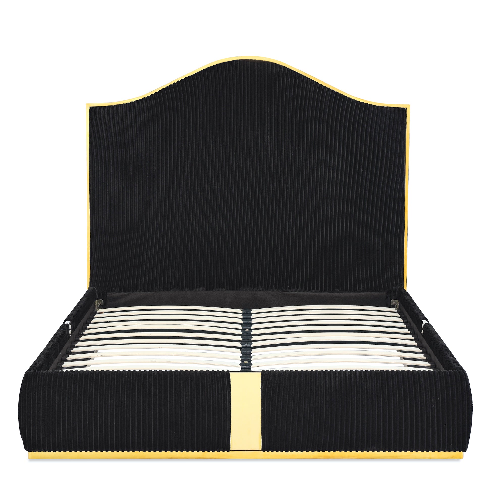 Sloane Contemporary Corduroy Upholstered Platform Bed with Gold Trim, Black