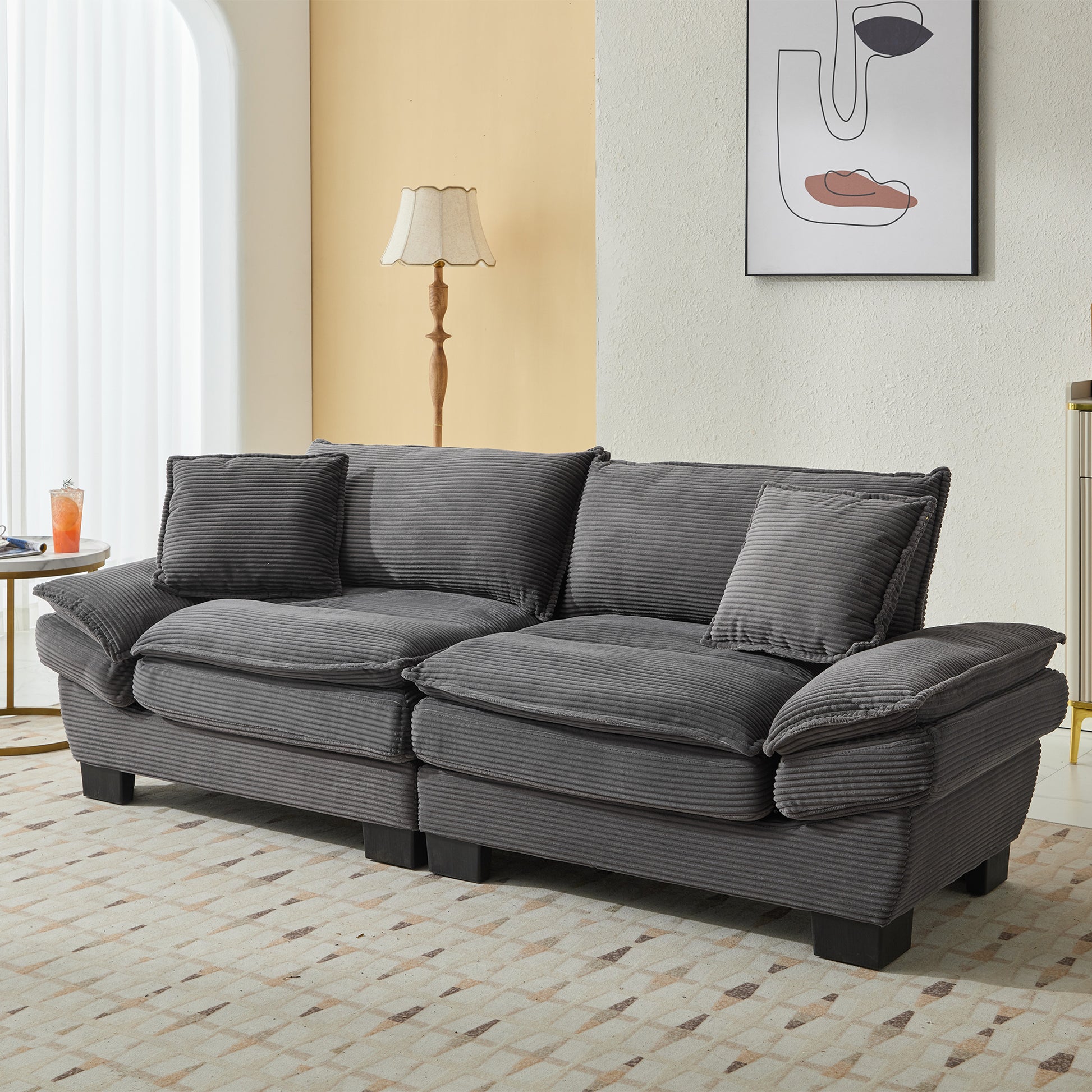 Olita 84" Mid-Century Modern Corduroy Upholstered Sofa