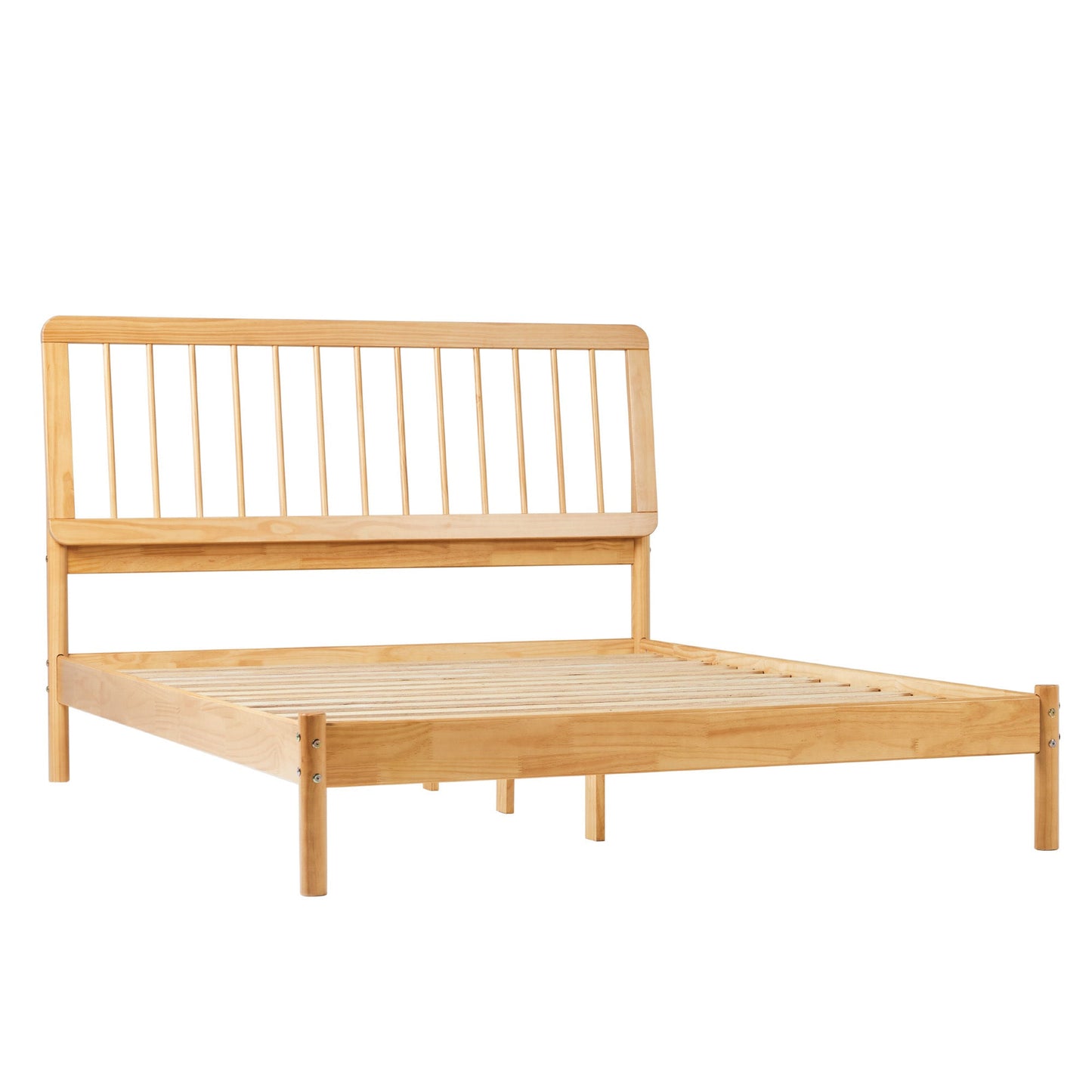 Wyatt Mid-Century Modern Solid Wood Queen Spindle Bed – Natural Pine