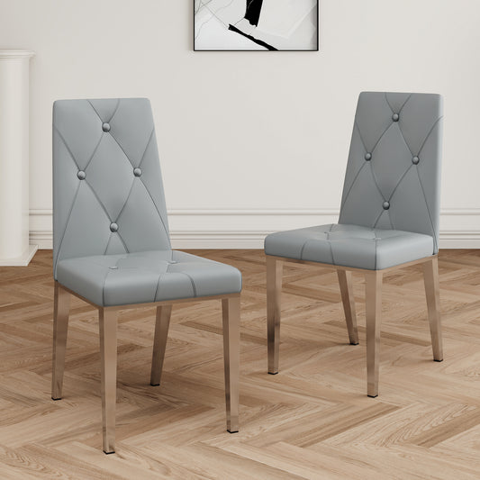 Solene Modern PU Leather Side Chairs with Silver Legs, Gray