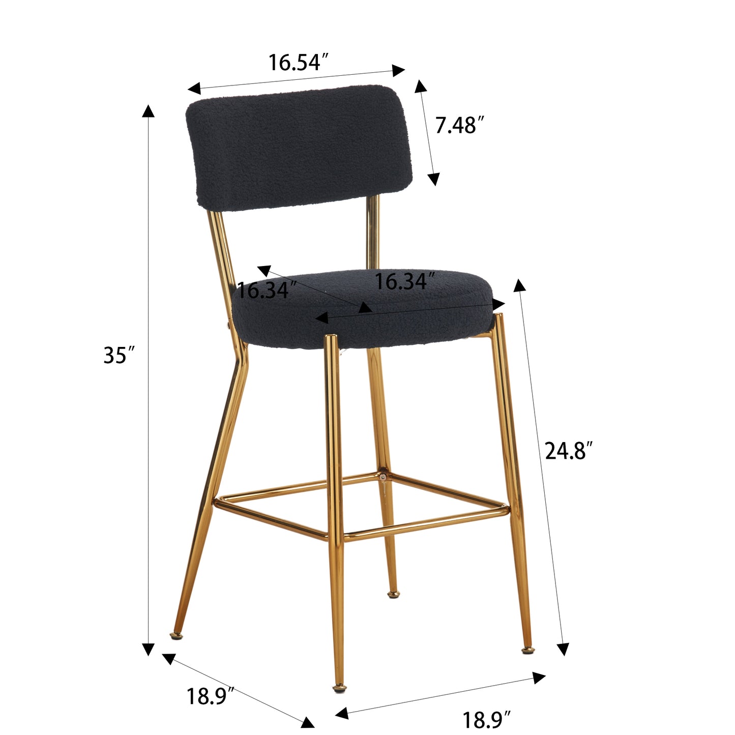 Tallulah Modern Teddy Upholstered Counter Height Stools Set of 2 Black & Gold