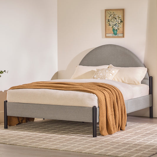 Alina Modern Upholstered Curved Headboard Queen Bedframe – Grey