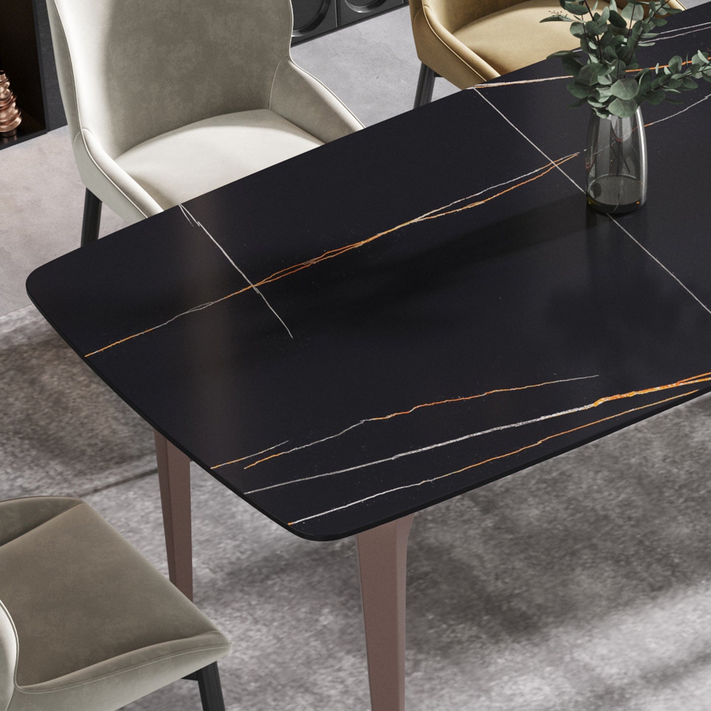 Trinita Modern Sintered Stone Dining Table, Black