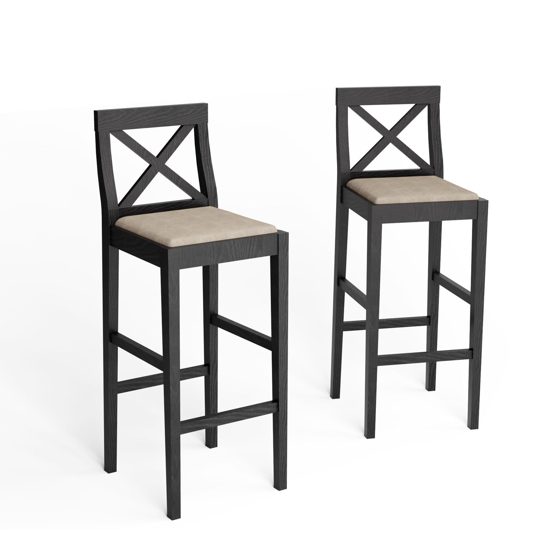 Flora Contemporary Wooden Bar Stools Set of 2 Black