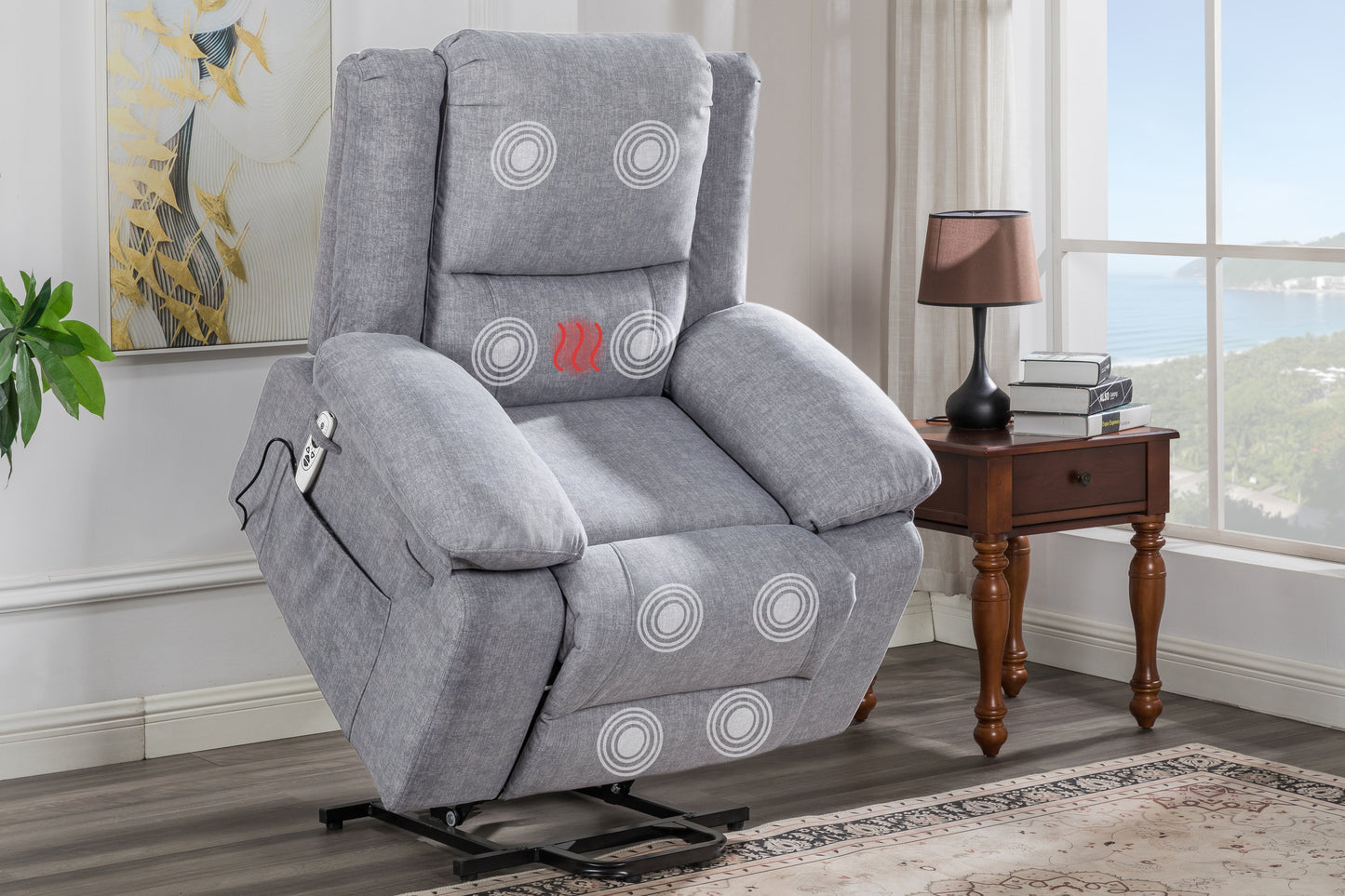 Elgen Power Lift Recliner with Massage & Heat, Light Gray