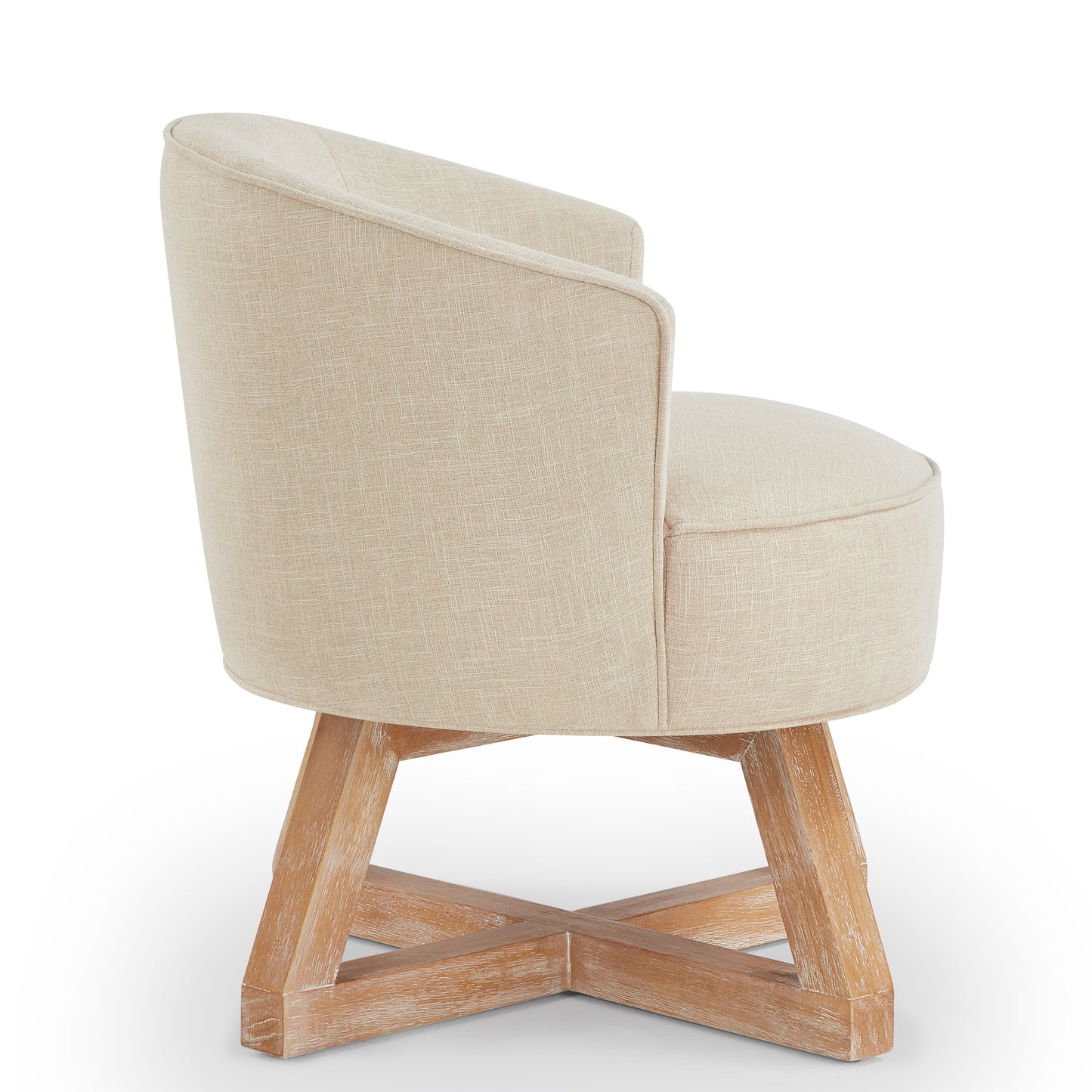 Briar Beige Mid-Century Modern Swivel Lounge Chair with Cross-Shaped Wooden Base