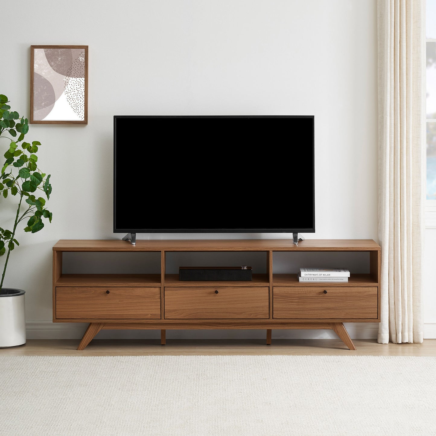 Naomi Modern Scandi 3-Door Low Profile TV Stand for TVs up to 80 Inches – Mocha